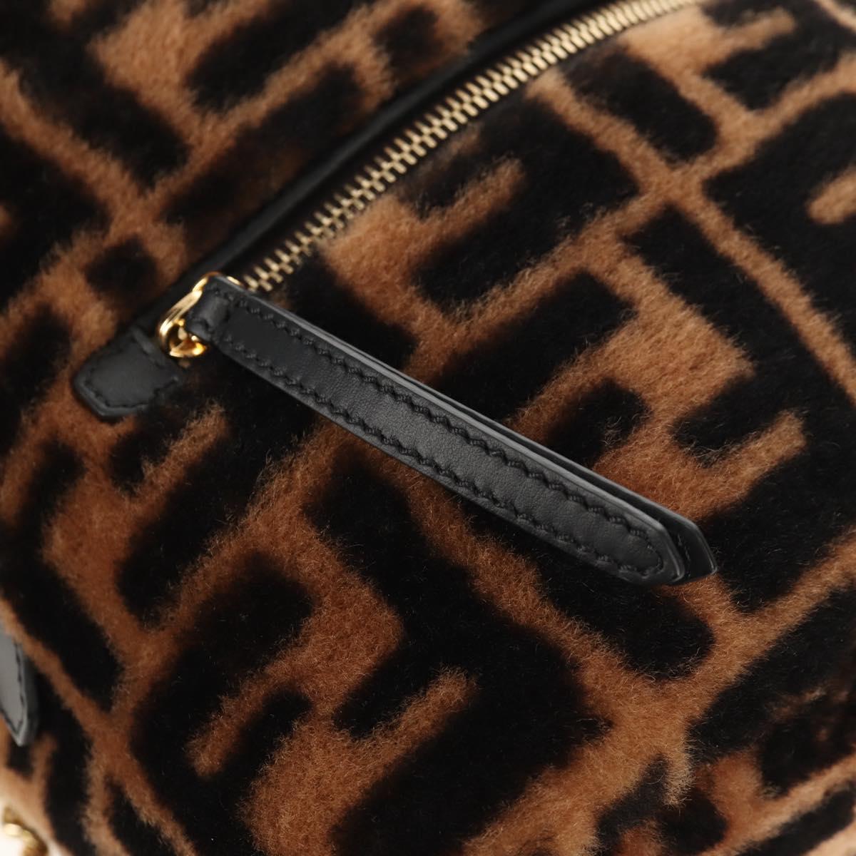 FENDI Zucca Canvas Zainomini Backpack Brown Black gold Auth 154921SAM