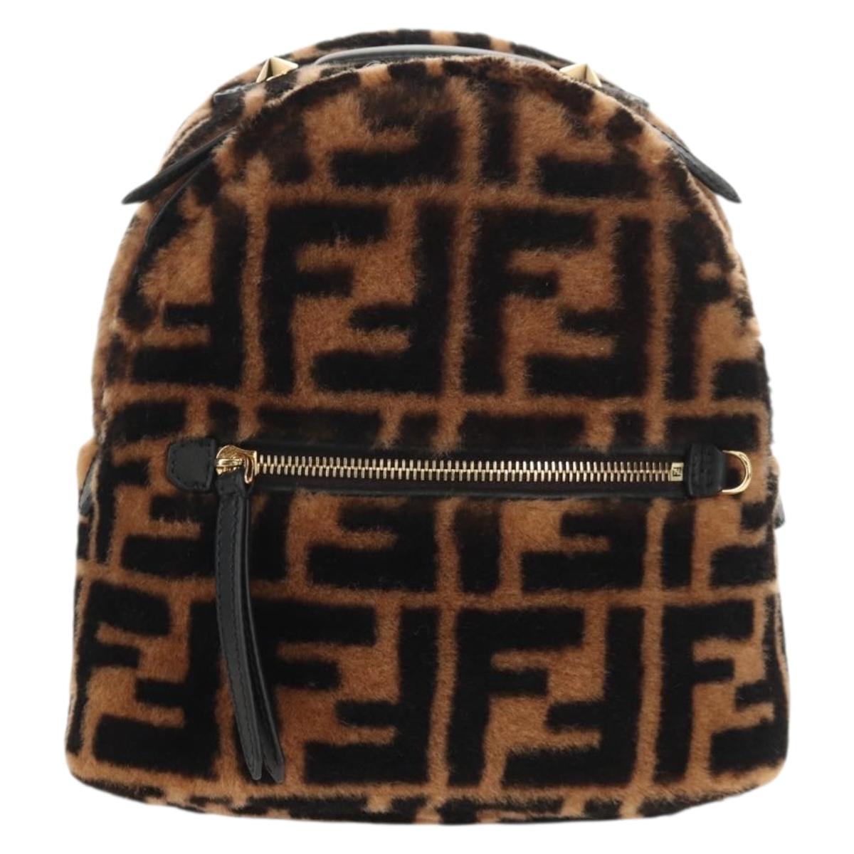 FENDI Zucca Canvas Zainomini Backpack Brown Black gold Auth 154921SAM