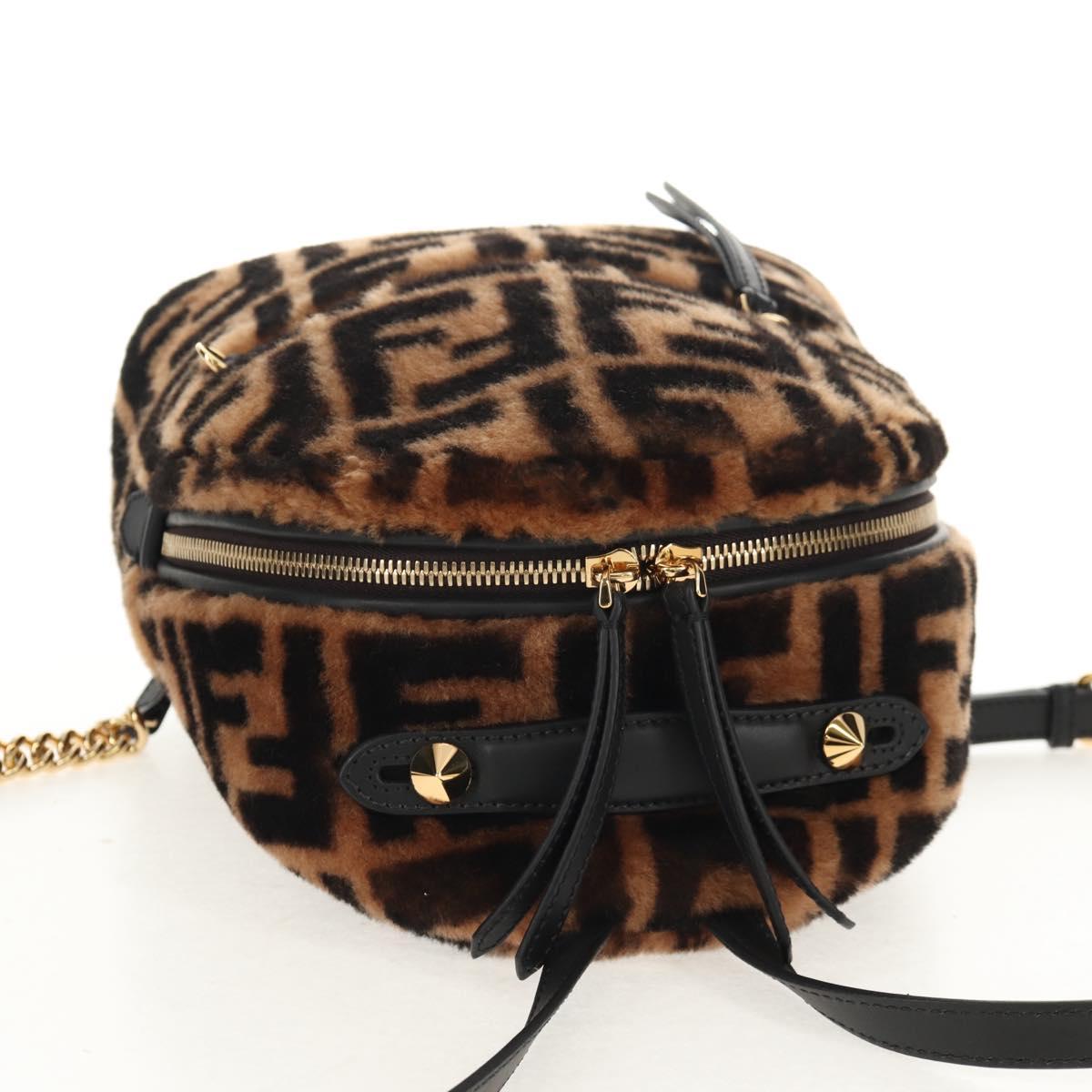 FENDI Zucca Canvas Zainomini Backpack Brown Black gold Auth 154921SAM