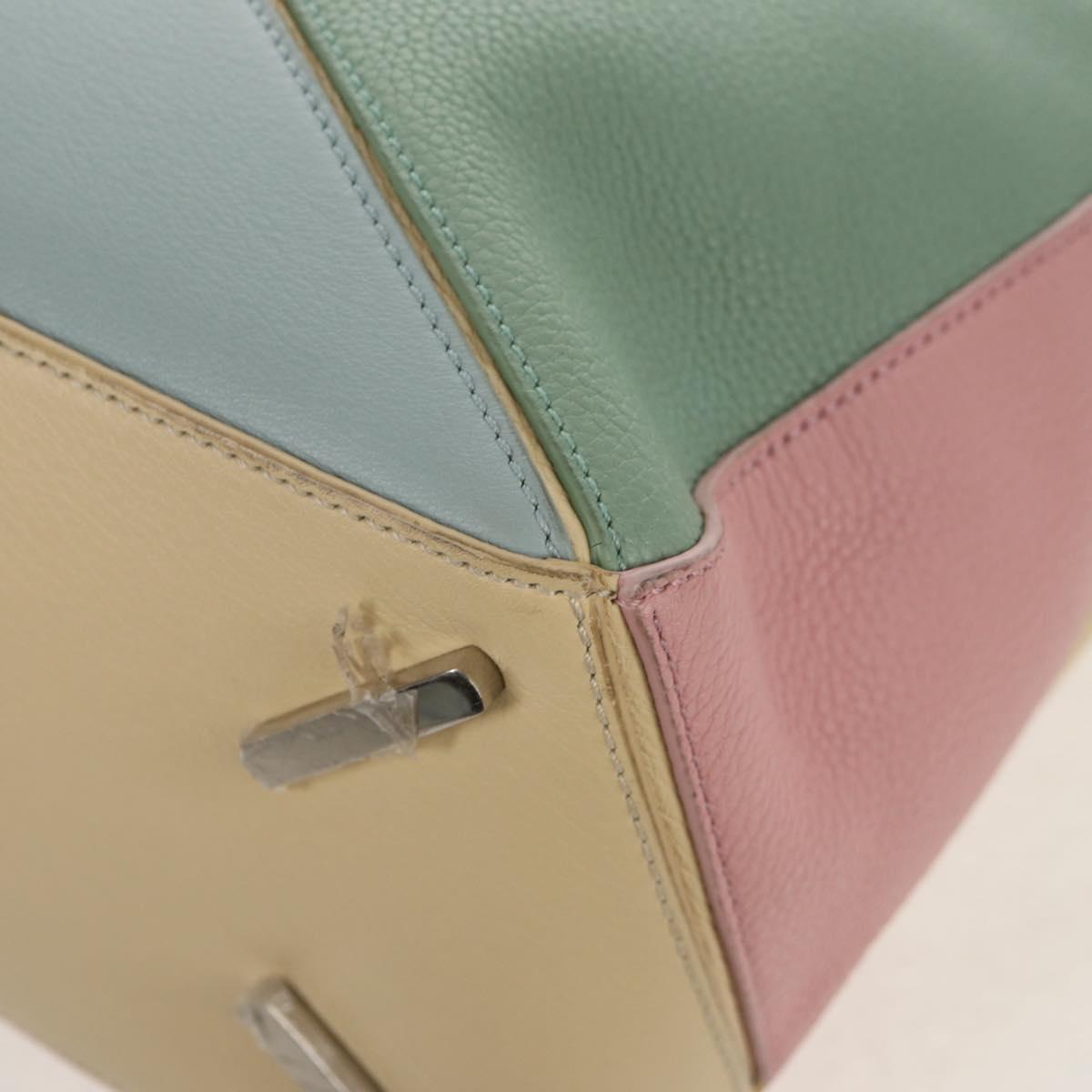 LOEWE Puzzle bag Medium Hand Bag Leather 2way Light Blue Silver Auth 154922SAM