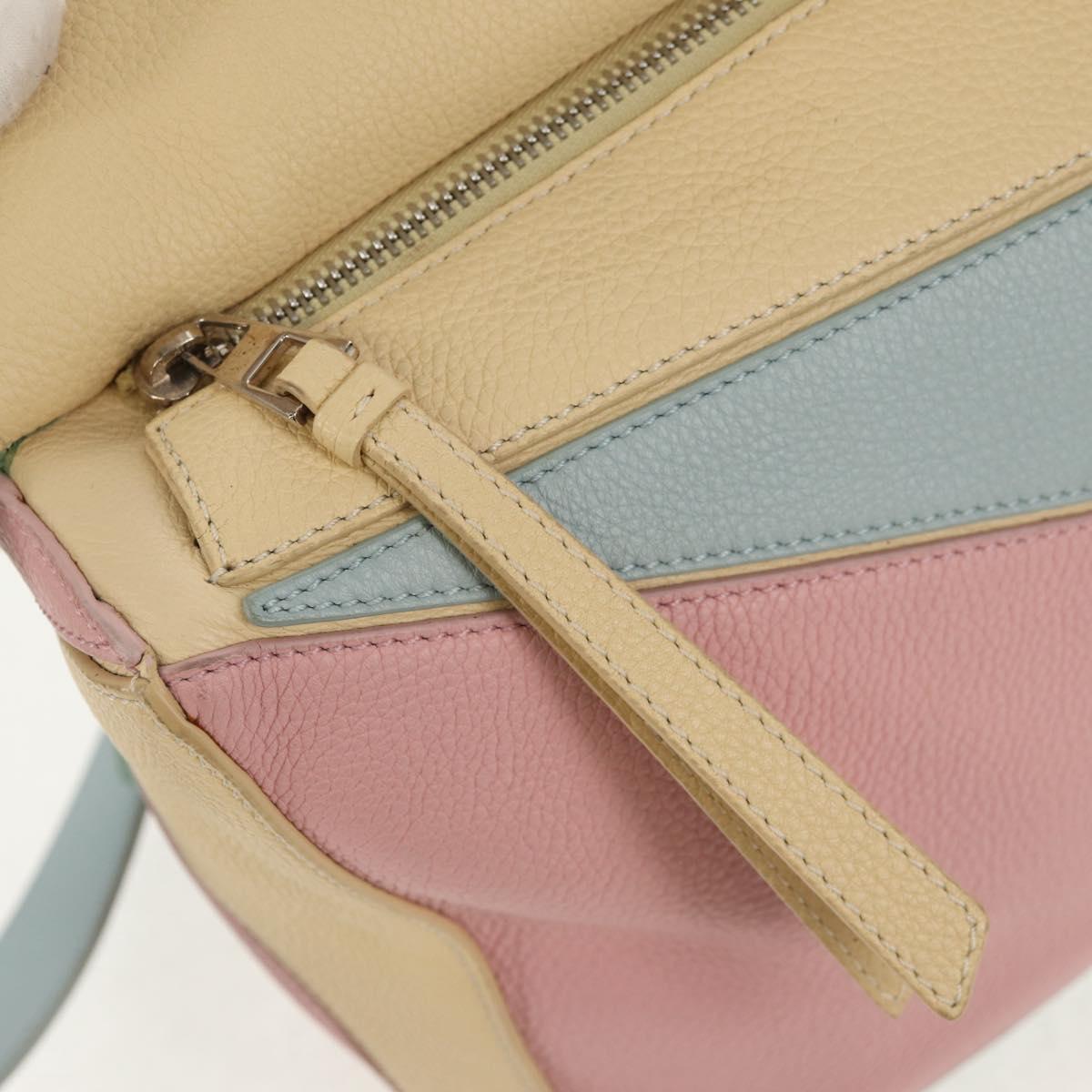 LOEWE Puzzle bag Medium Hand Bag Leather 2way Light Blue Silver Auth 154922SAM