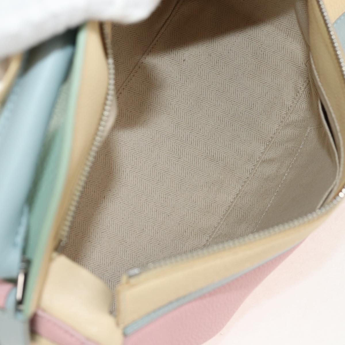 LOEWE Puzzle bag Medium Hand Bag Leather 2way Light Blue Silver Auth 154922SAM