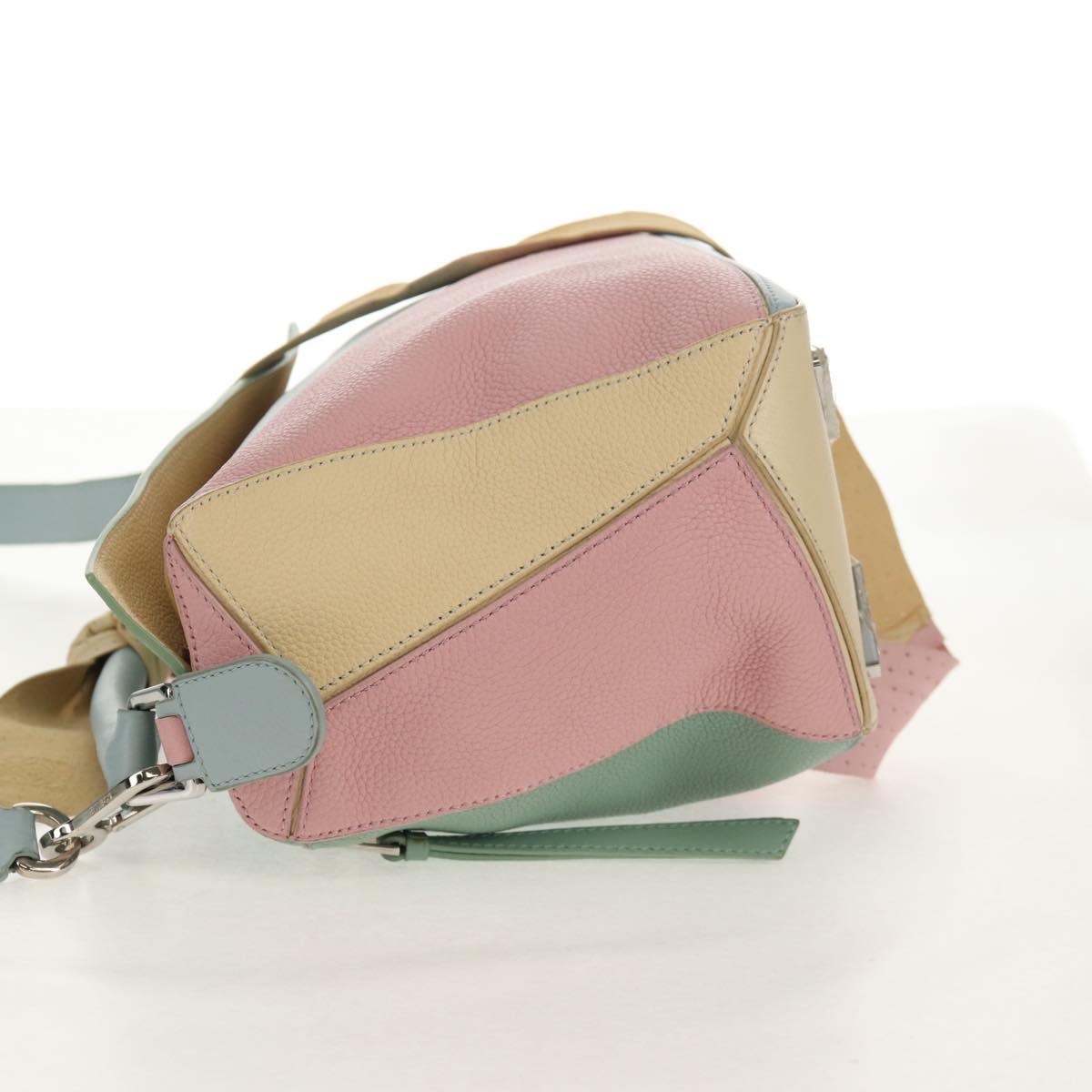 LOEWE Puzzle bag Medium Hand Bag Leather 2way Light Blue Silver Auth 154922SAM