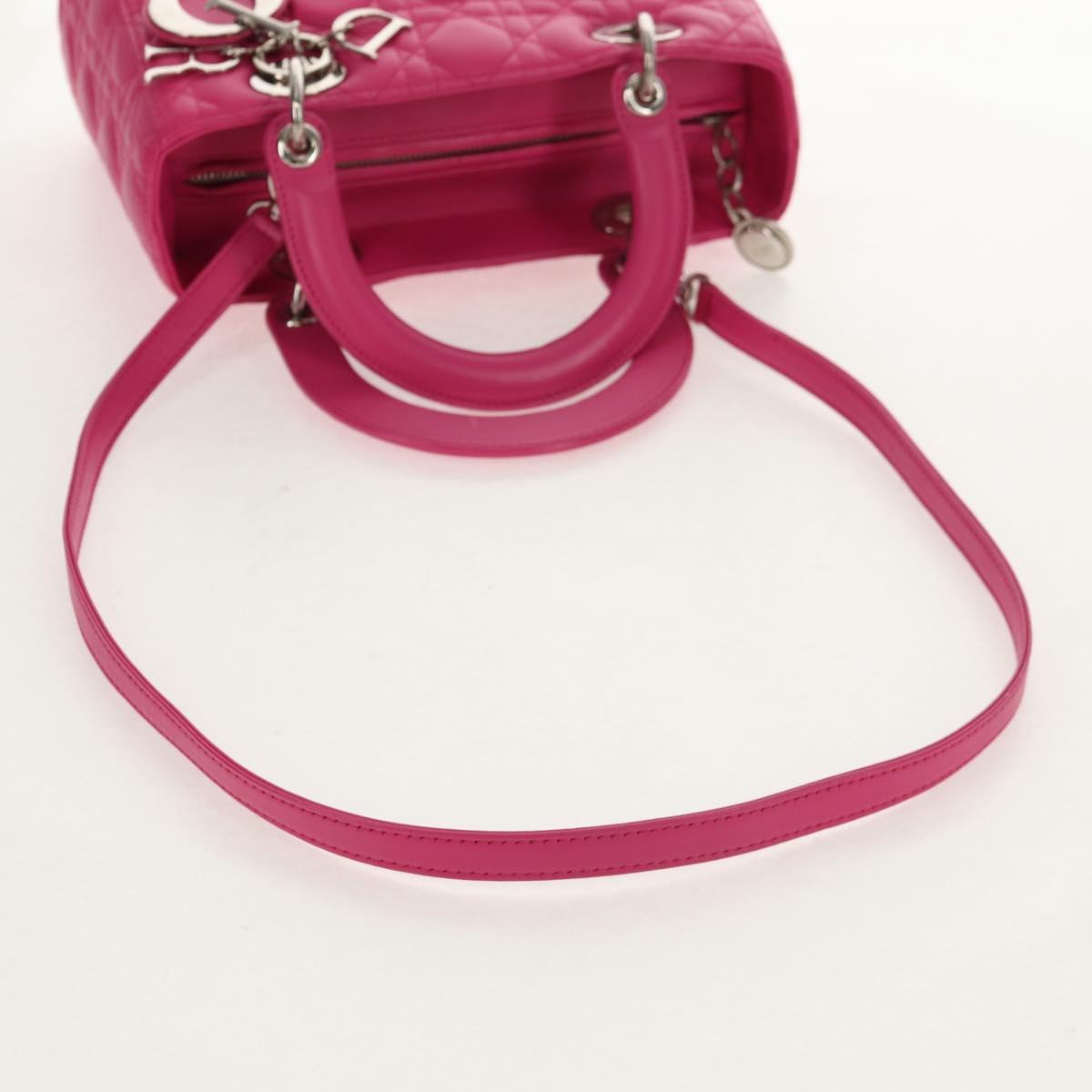 Christian Dior Canage Lady Dior Hand Bag Leather 2way Pink Gold Auth 154923SAM