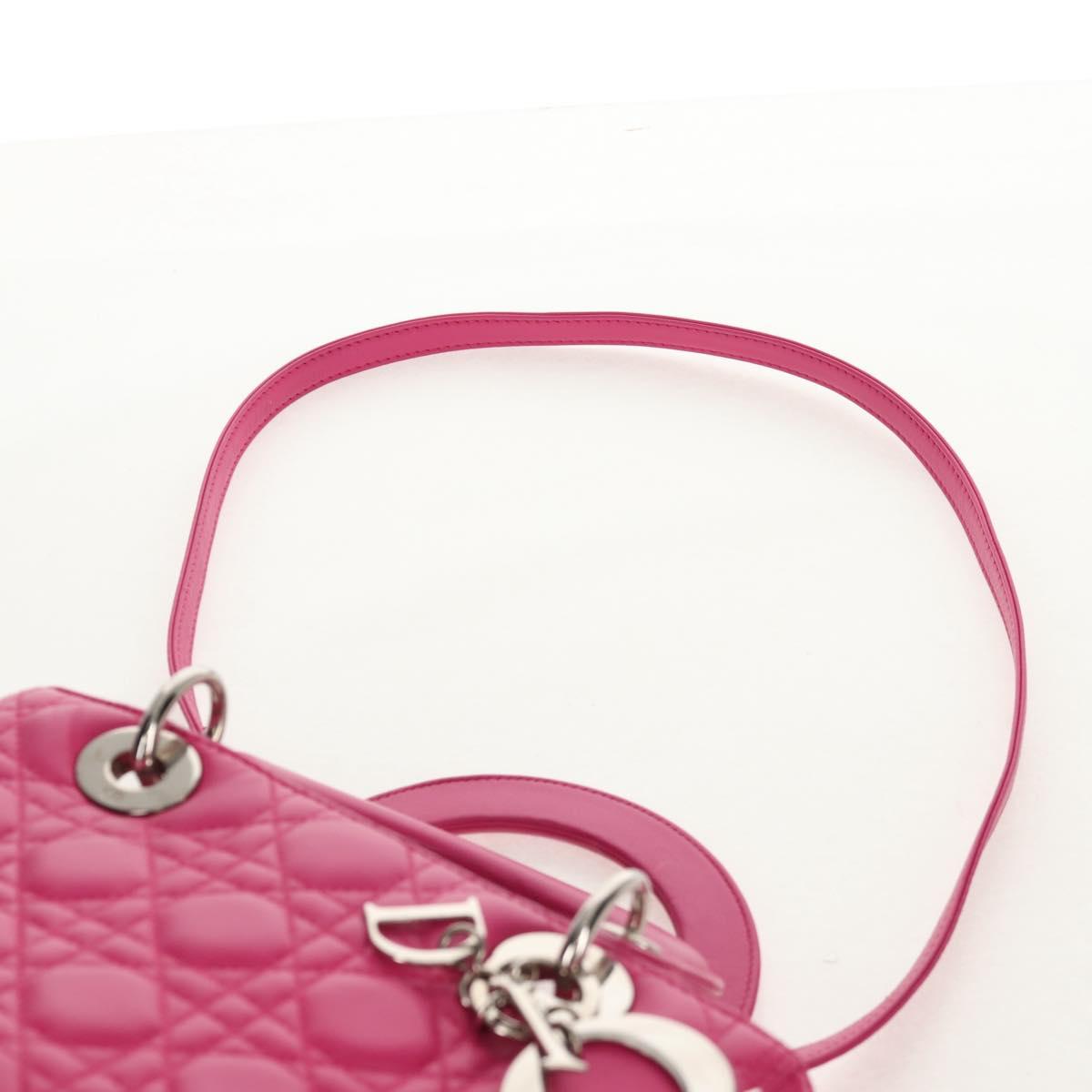 Christian Dior Canage Lady Dior Hand Bag Leather 2way Pink Gold Auth 154923SAM