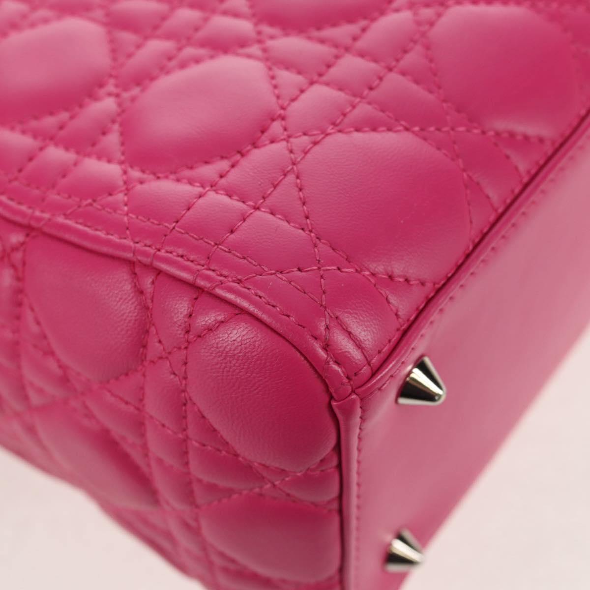 Christian Dior Canage Lady Dior Hand Bag Leather 2way Pink Gold Auth 154923SAM