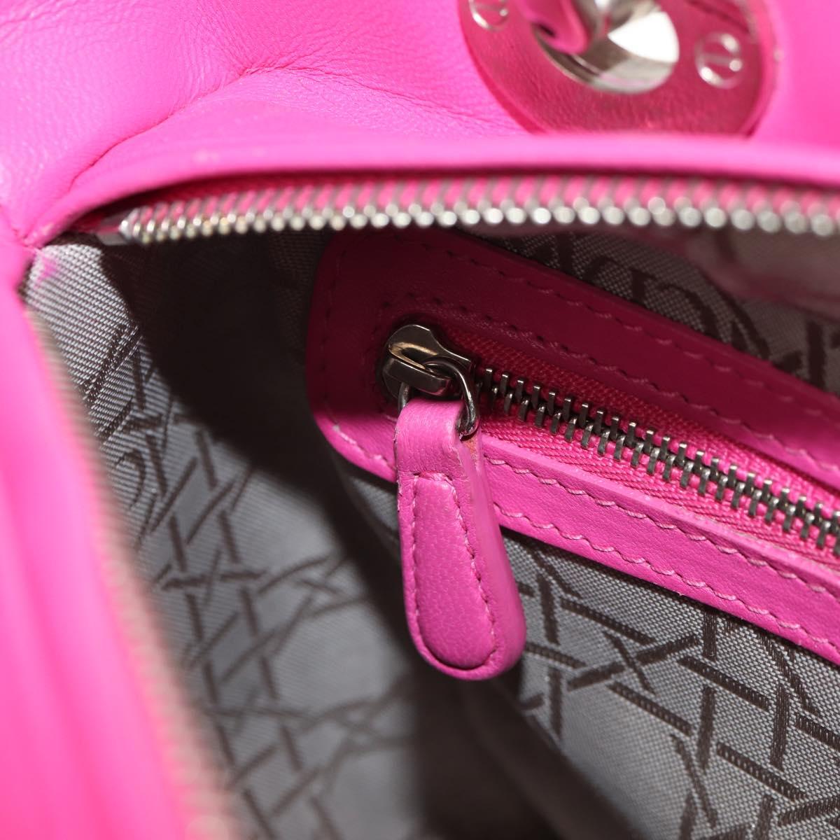 Christian Dior Canage Lady Dior Hand Bag Leather 2way Pink Gold Auth 154923SAM