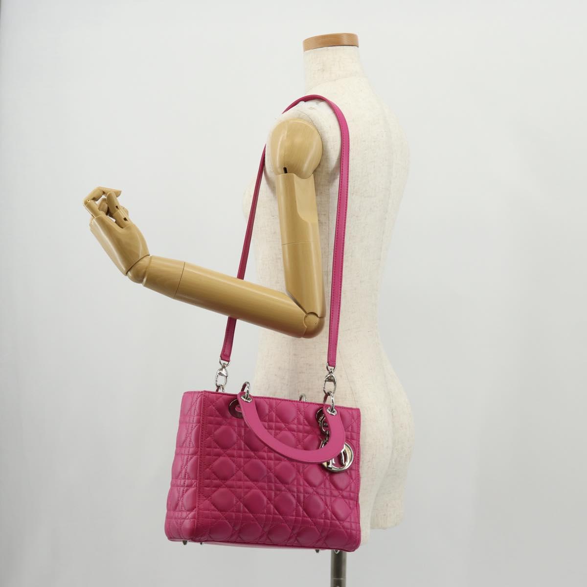 Christian Dior Canage Lady Dior Hand Bag Leather 2way Pink Gold Auth 154923SAM