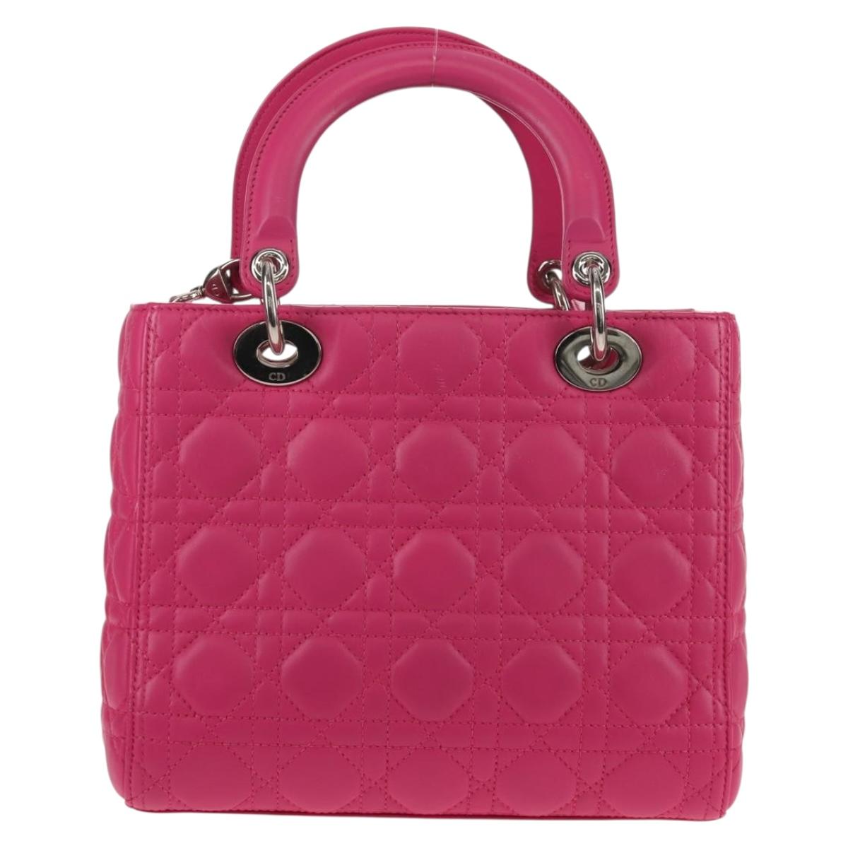 Christian Dior Canage Lady Dior Hand Bag Leather 2way Pink Gold Auth 154923SAM