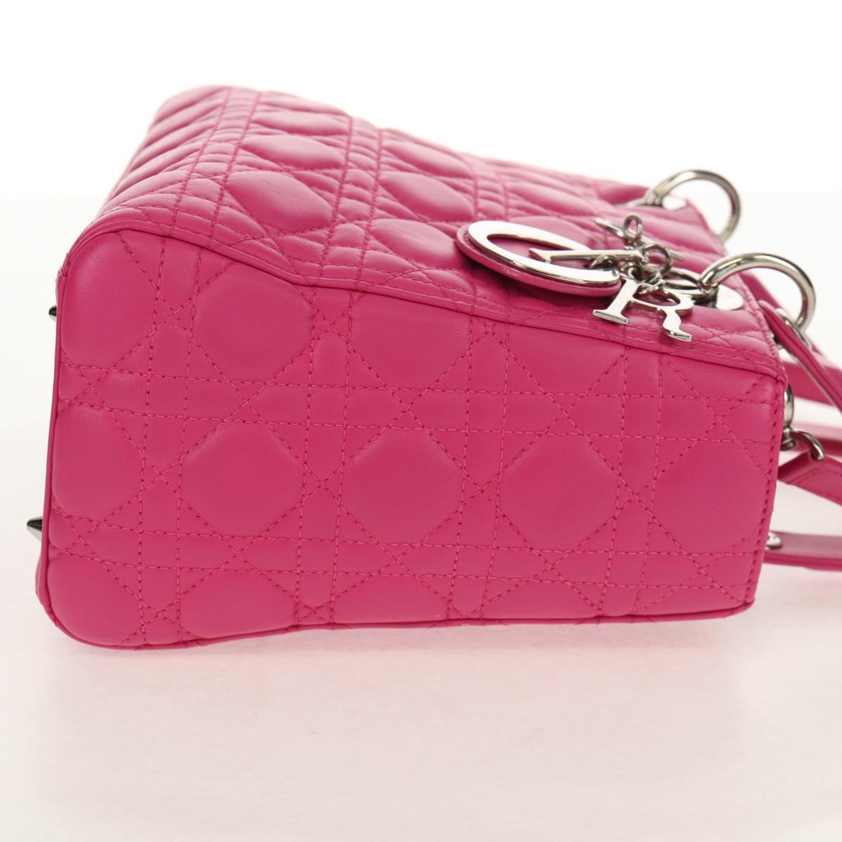 Christian Dior Canage Lady Dior Hand Bag Leather 2way Pink Gold Auth 154923SAM