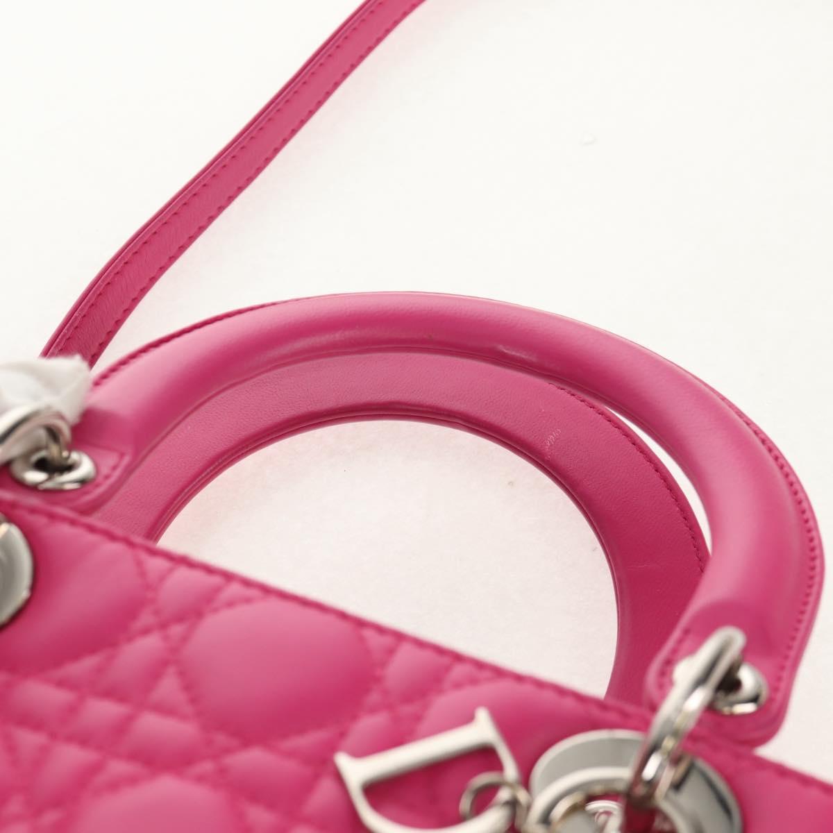 Christian Dior Canage Lady Dior Hand Bag Leather 2way Pink Gold Auth 154923SAM