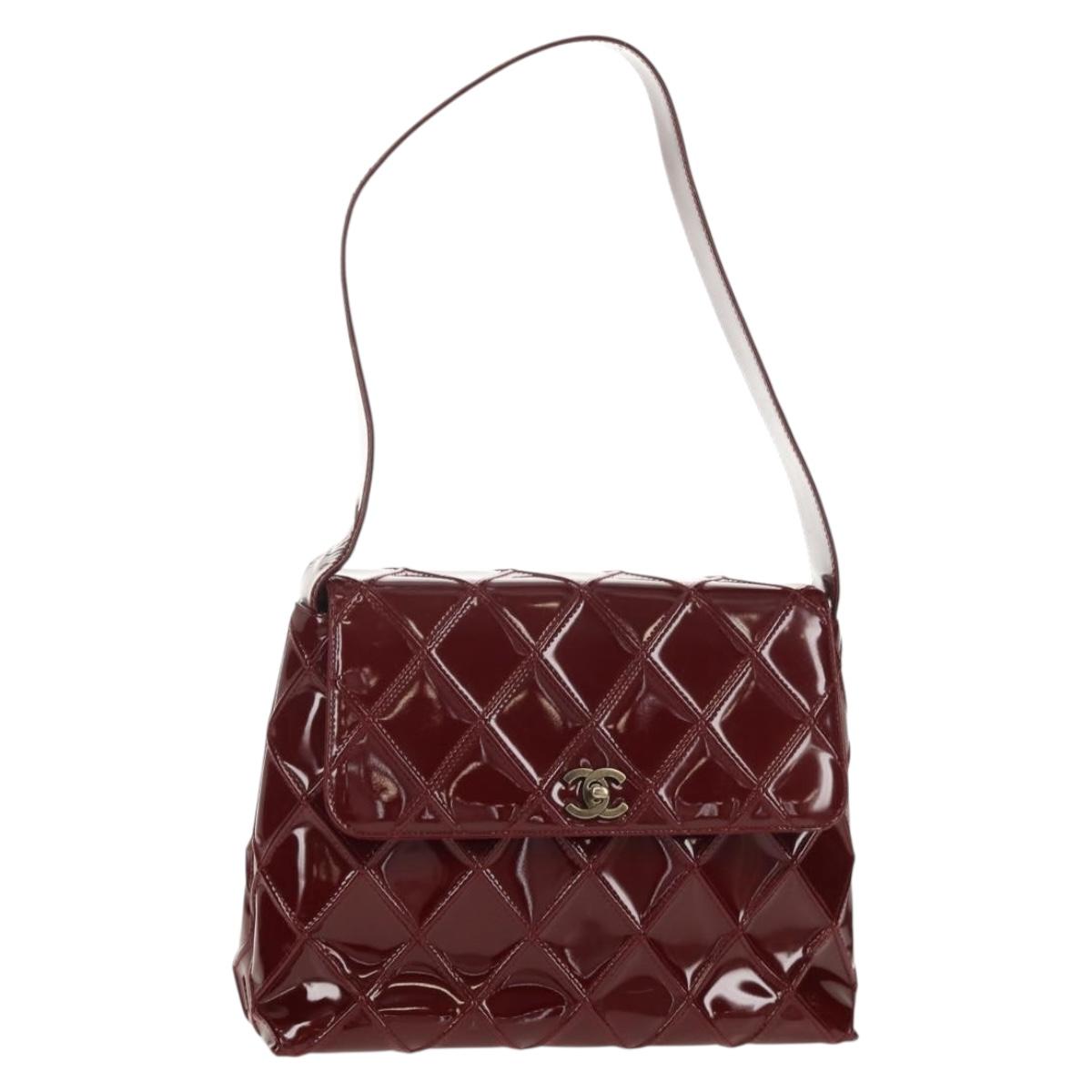 CHANEL Bicolore Shoulder Bag Patent leather Red CC Auth 154927V