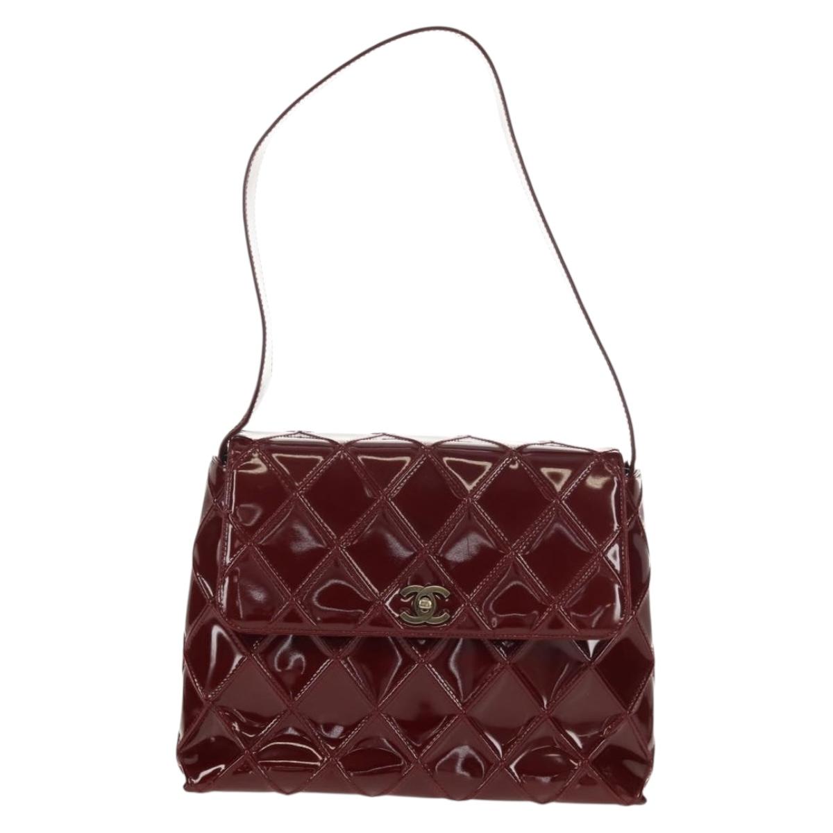 CHANEL Bicolore Shoulder Bag Patent leather Red CC Auth 154927V