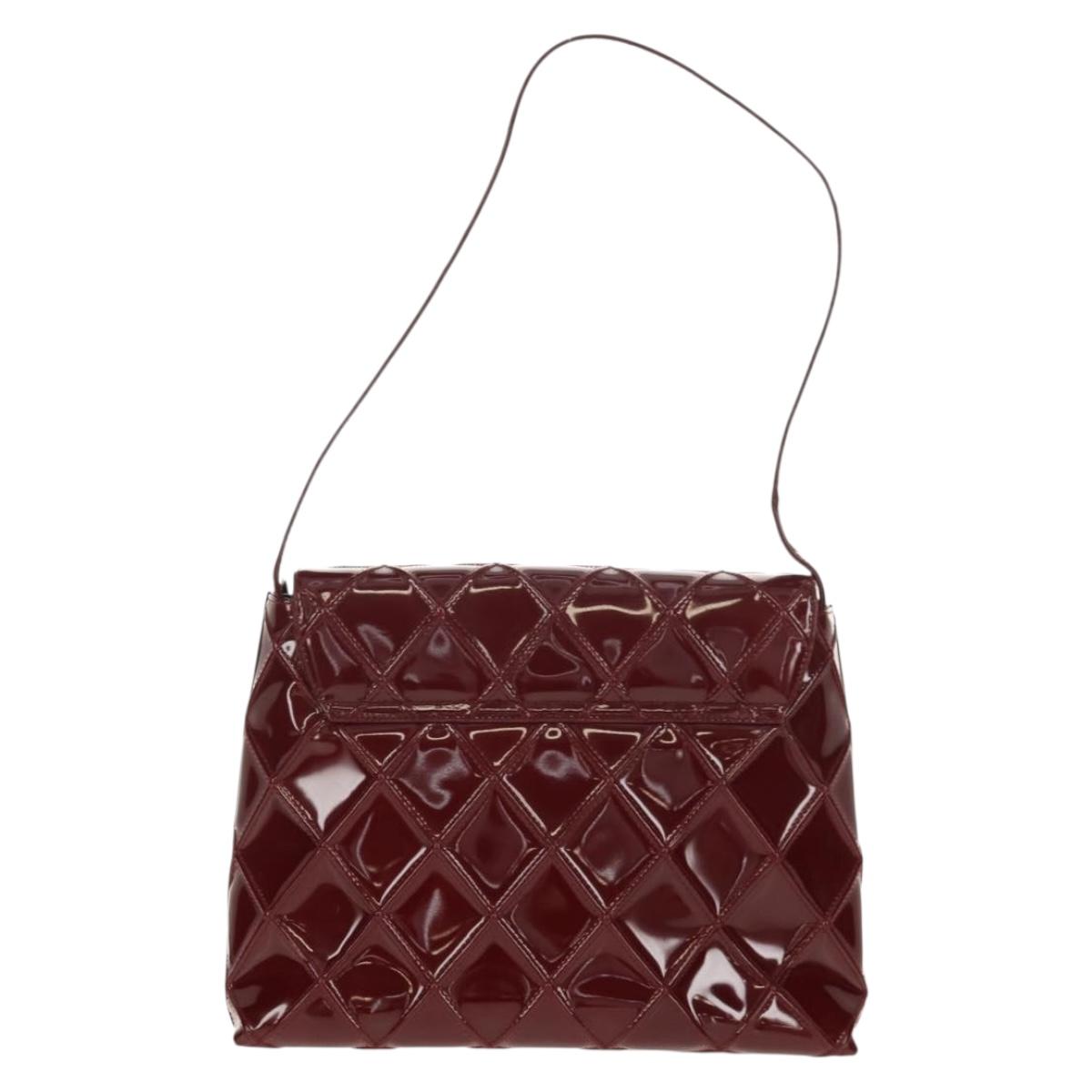 CHANEL Bicolore Shoulder Bag Patent leather Red CC Auth 154927V