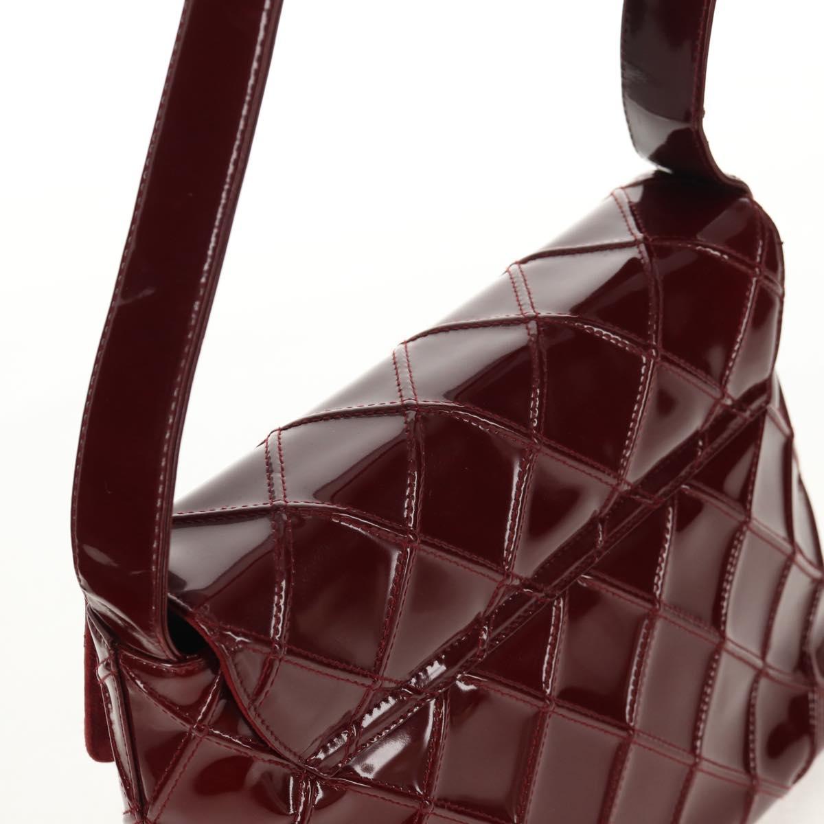 CHANEL Bicolore Shoulder Bag Patent leather Red CC Auth 154927V