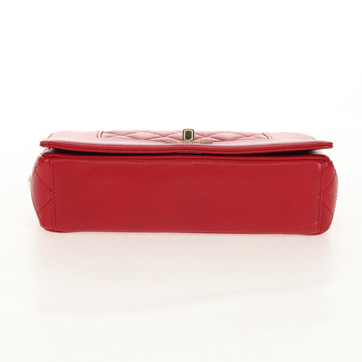 CHANEL Matelasse Mademoiselle Chain Bag Lamb Skin Red Gold CC Auth 154928V