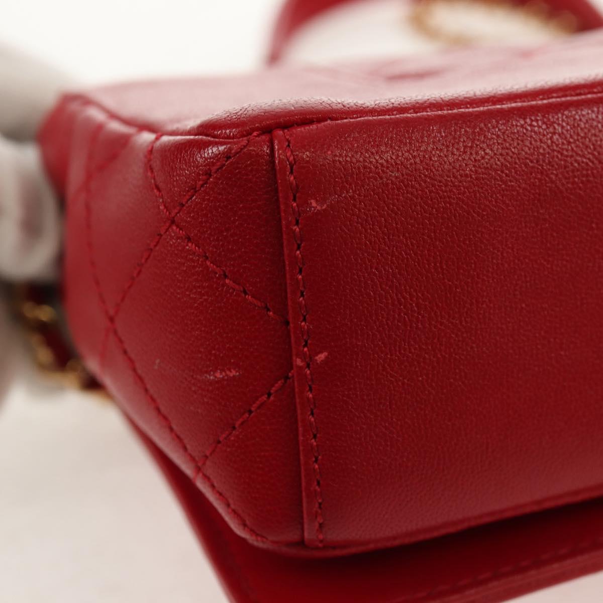 CHANEL Matelasse Mademoiselle Chain Bag Lamb Skin Red Gold CC Auth 154928V
