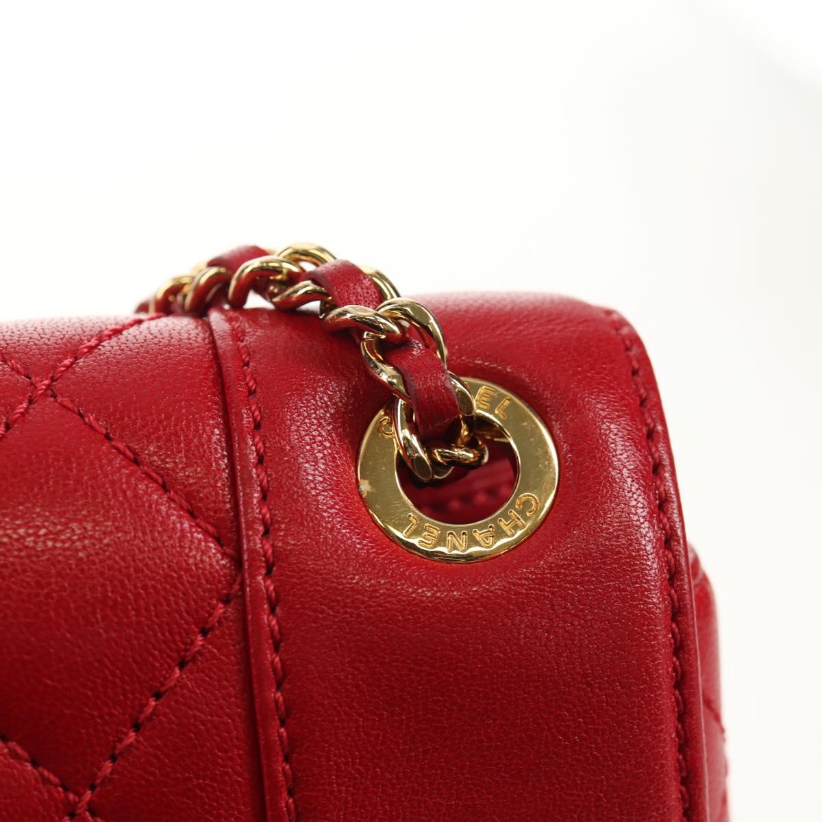 CHANEL Matelasse Mademoiselle Chain Bag Lamb Skin Red Gold CC Auth 154928V