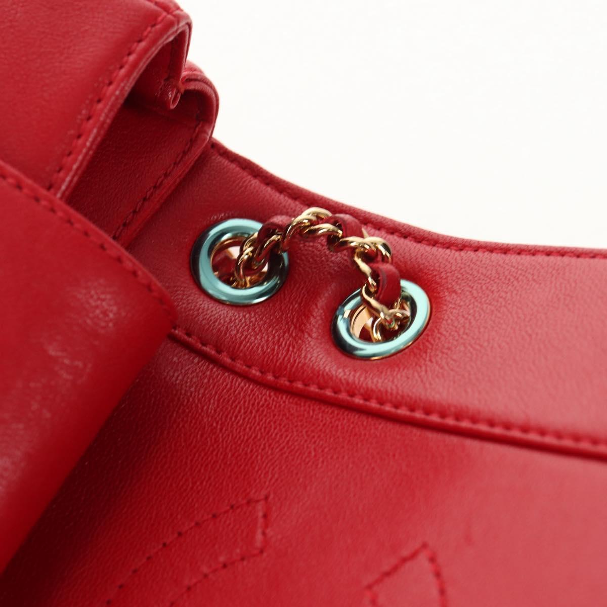 CHANEL Matelasse Mademoiselle Chain Bag Lamb Skin Red Gold CC Auth 154928V