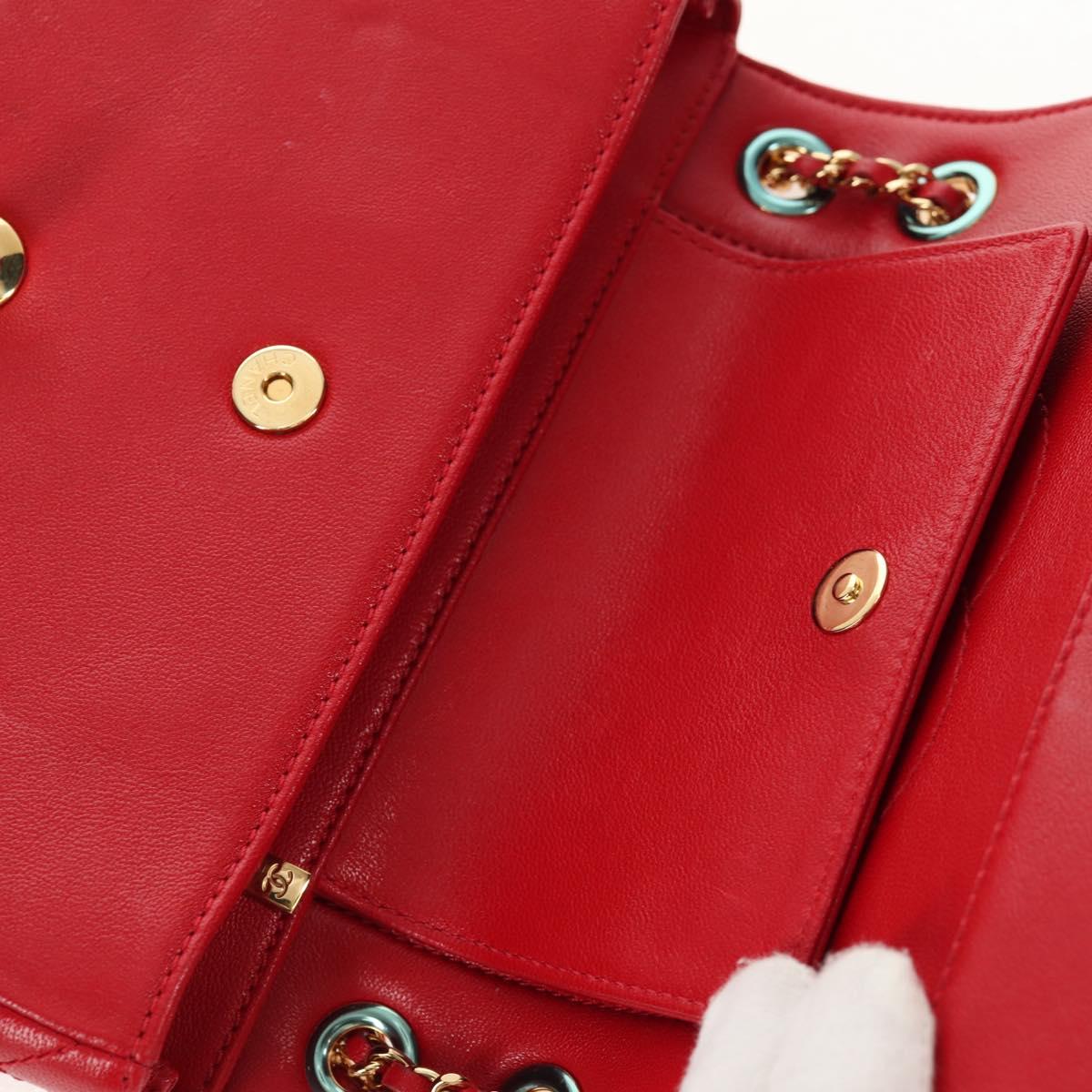 CHANEL Matelasse Mademoiselle Chain Bag Lamb Skin Red Gold CC Auth 154928V