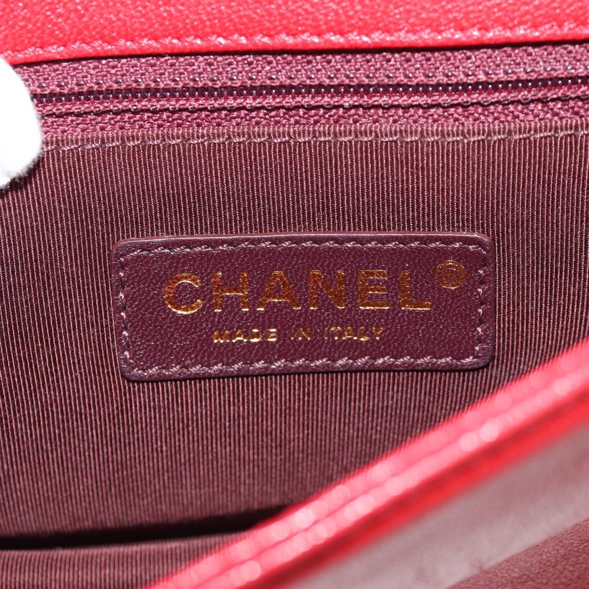 CHANEL Matelasse Mademoiselle Chain Bag Lamb Skin Red Gold CC Auth 154928V