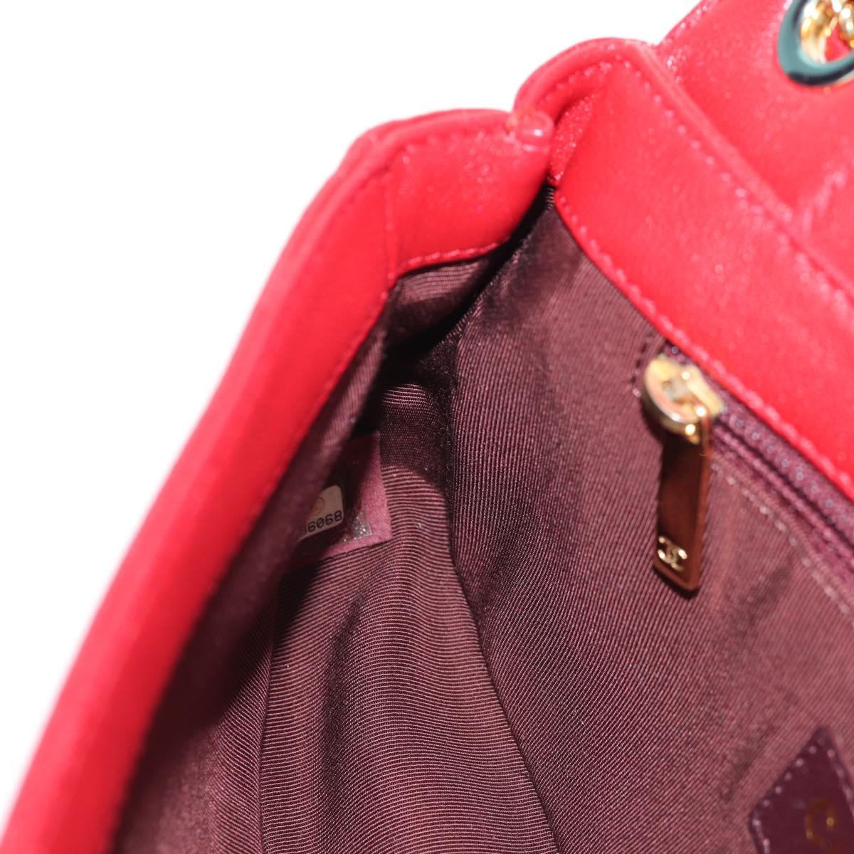 CHANEL Matelasse Mademoiselle Chain Bag Lamb Skin Red Gold CC Auth 154928V