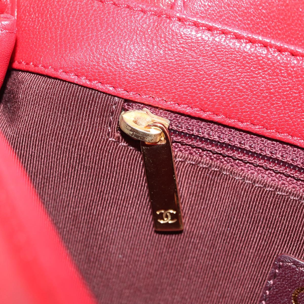 CHANEL Matelasse Mademoiselle Chain Bag Lamb Skin Red Gold CC Auth 154928V