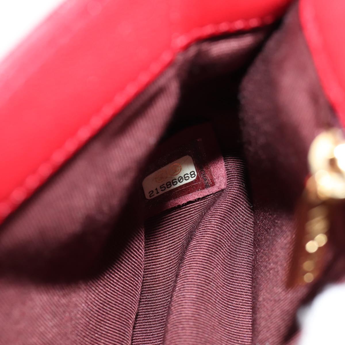 CHANEL Matelasse Mademoiselle Chain Bag Lamb Skin Red Gold CC Auth 154928V