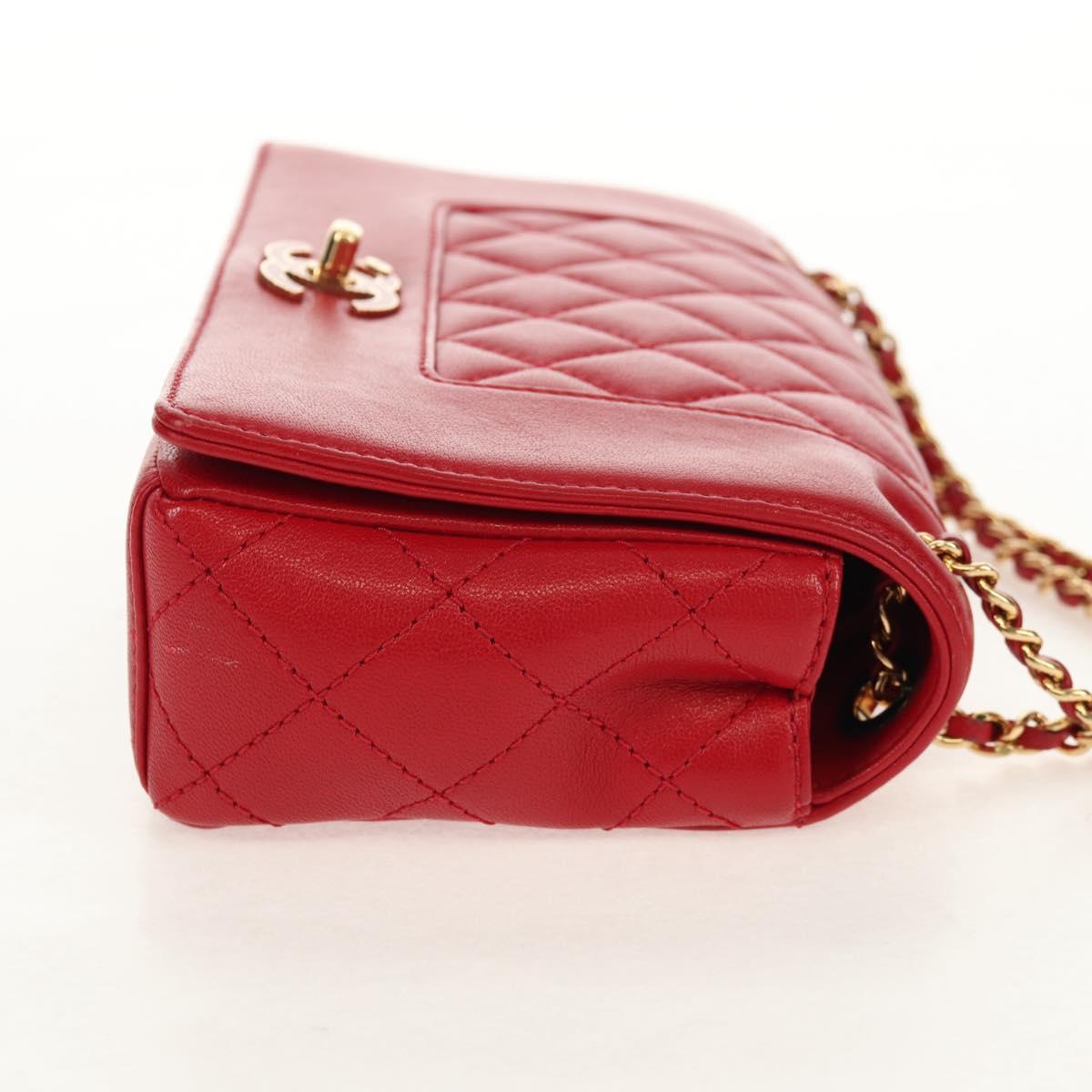 CHANEL Matelasse Mademoiselle Chain Bag Lamb Skin Red Gold CC Auth 154928V