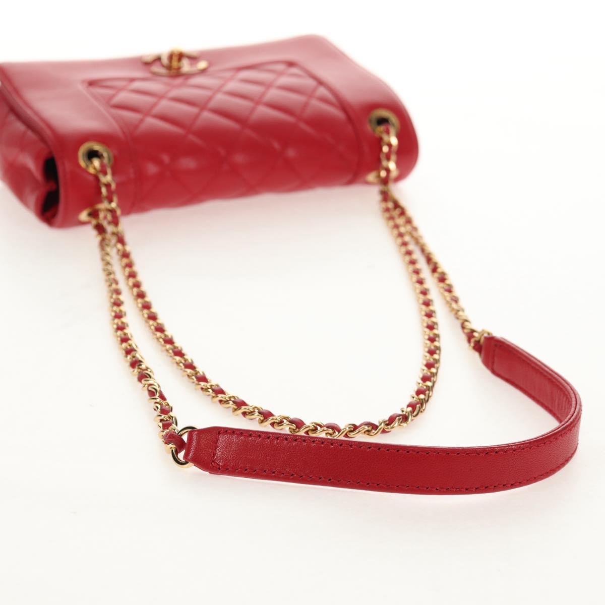 CHANEL Matelasse Mademoiselle Chain Bag Lamb Skin Red Gold CC Auth 154928V