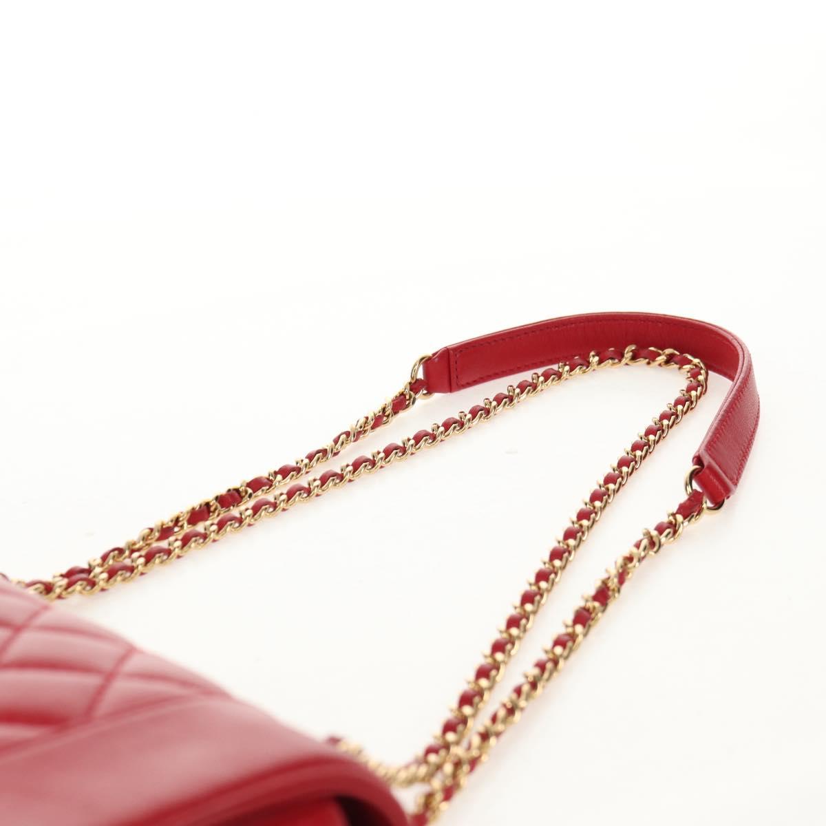 CHANEL Matelasse Mademoiselle Chain Bag Lamb Skin Red Gold CC Auth 154928V