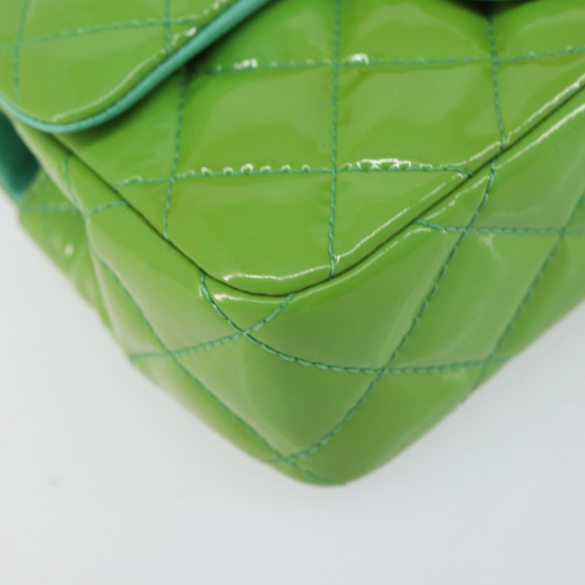 CHANEL Extra Mini Matelasse Chain Bag Patent leather Green Silver CC Auth 154929