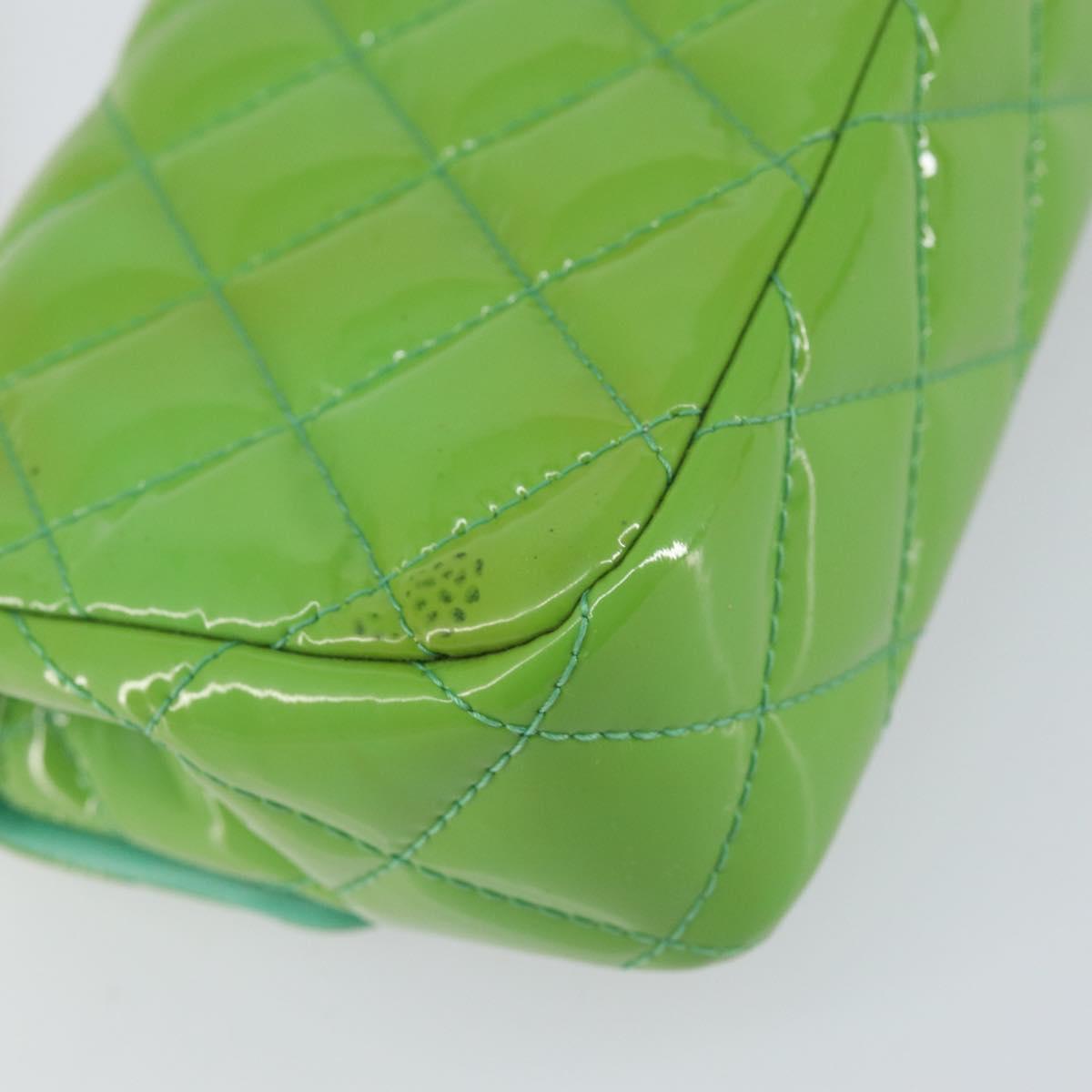 CHANEL Extra Mini Matelasse Chain Bag Patent leather Green Silver CC Auth 154929