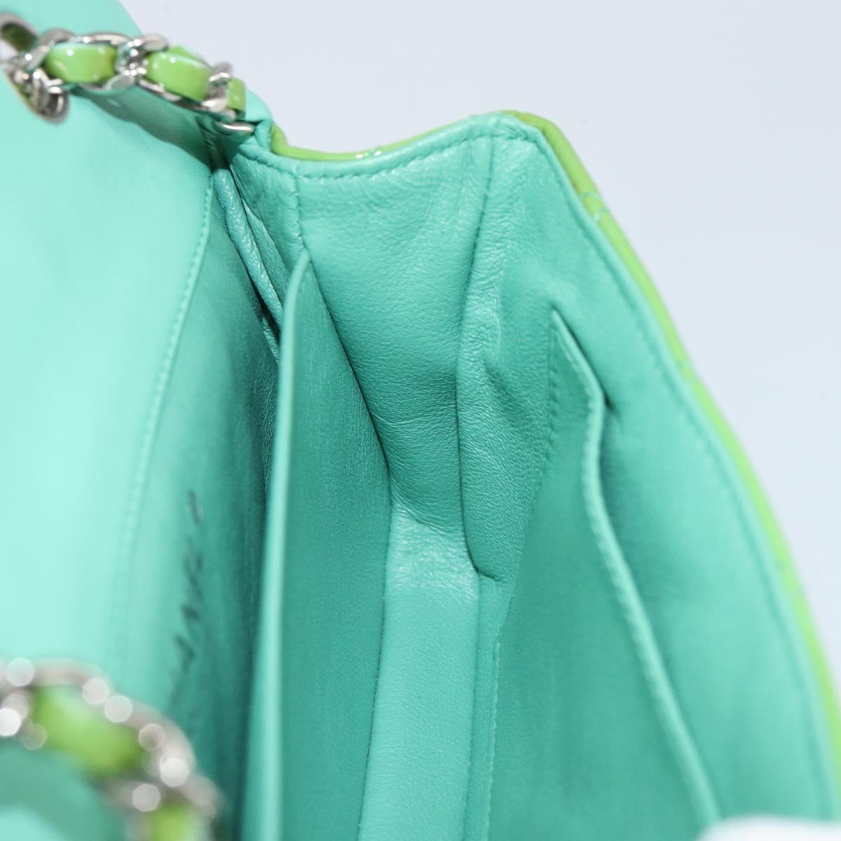 CHANEL Extra Mini Matelasse Chain Bag Patent leather Green Silver CC Auth 154929
