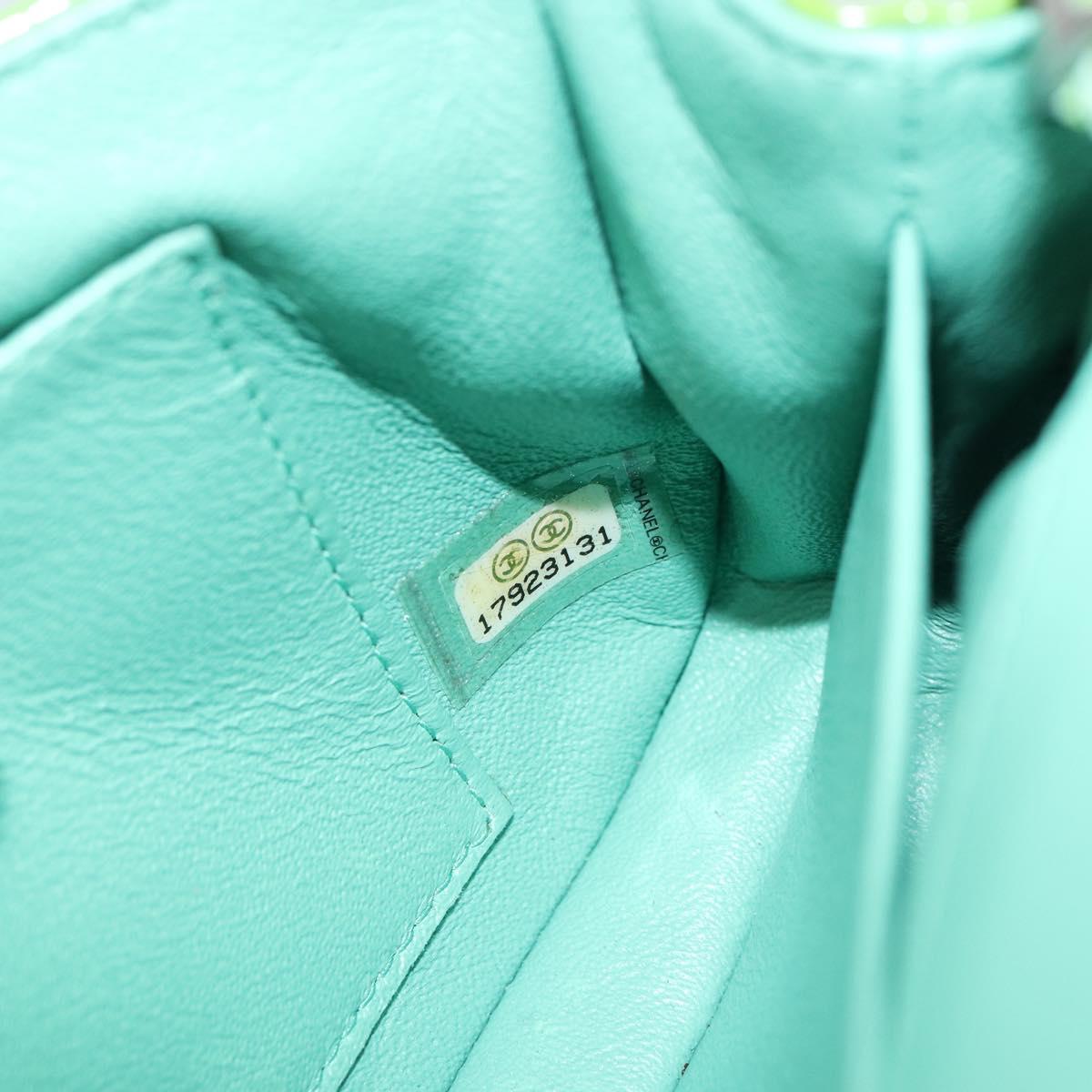 CHANEL Extra Mini Matelasse Chain Bag Patent leather Green Silver CC Auth 154929