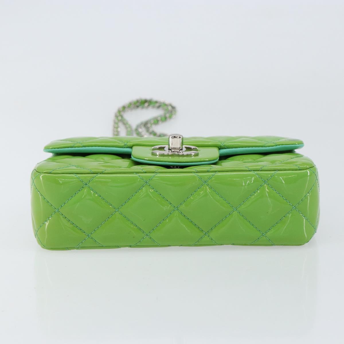CHANEL Extra Mini Matelasse Chain Bag Patent leather Green Silver CC Auth 154929