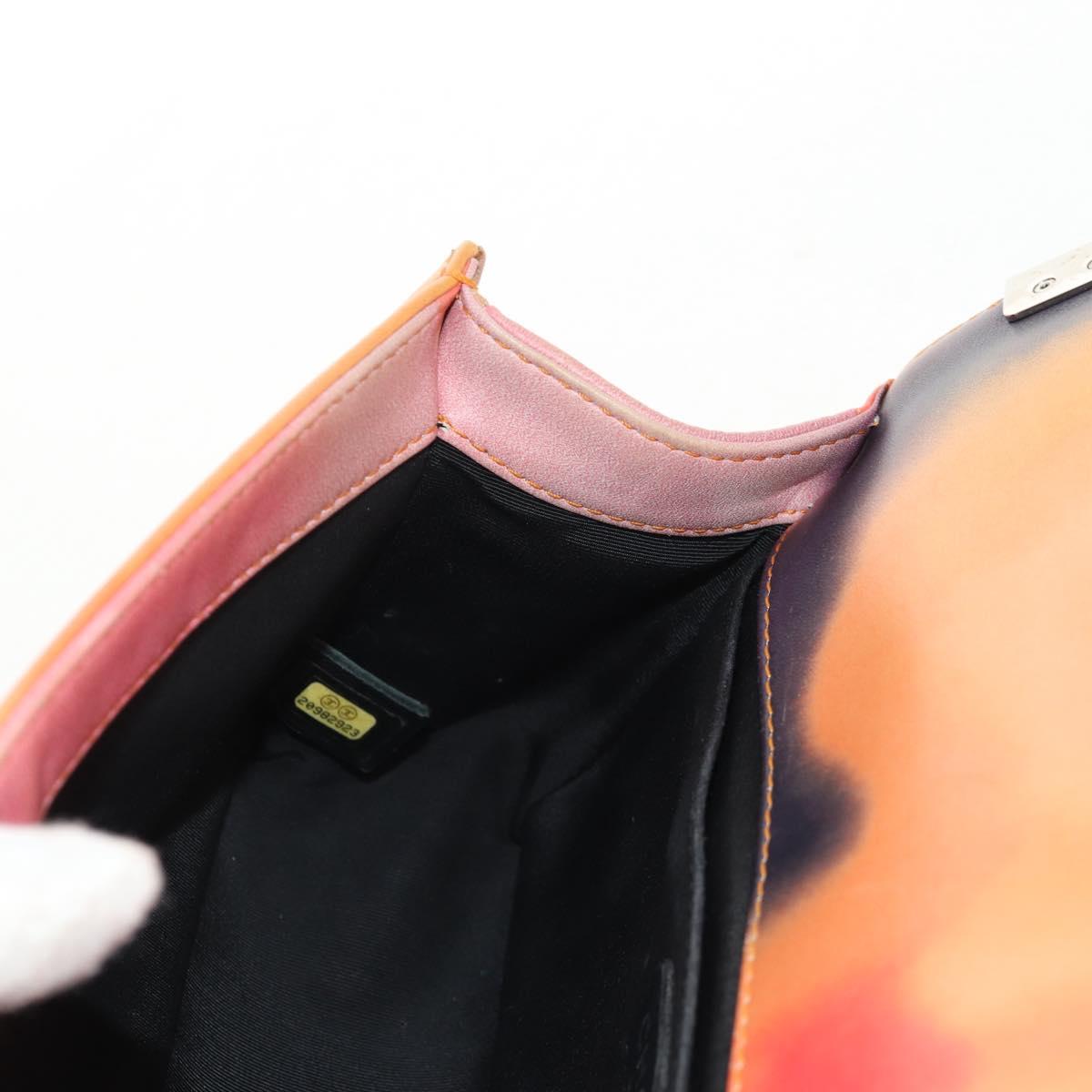 CHANEL Boy Chanel Medium Chain Bag Lamb Skin Orange Silver CC Auth 154930V