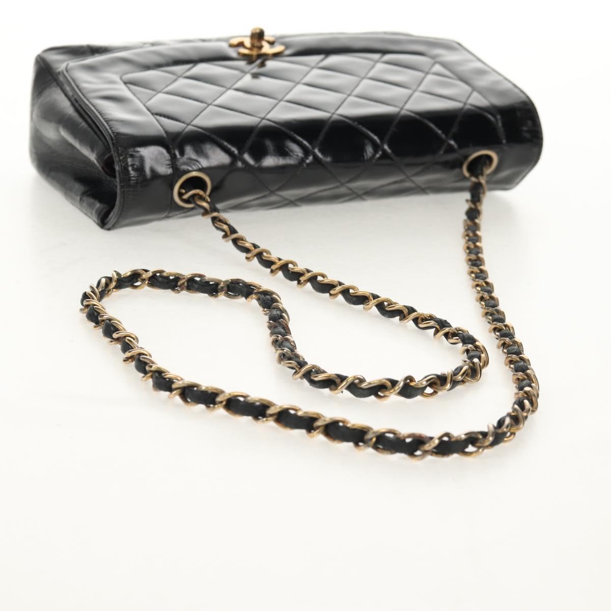 CHANEL Matelasse Chain Diana Bag Patent leather Black Gold CC Auth 154931V