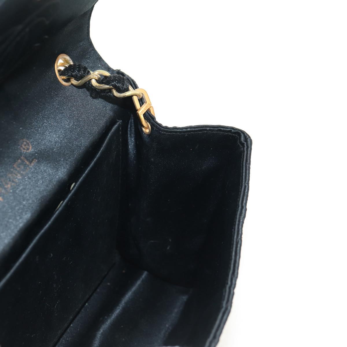 CHANEL Matelasse Chain Shoulder Bag Satin Black Gold CC Auth 154932SAV