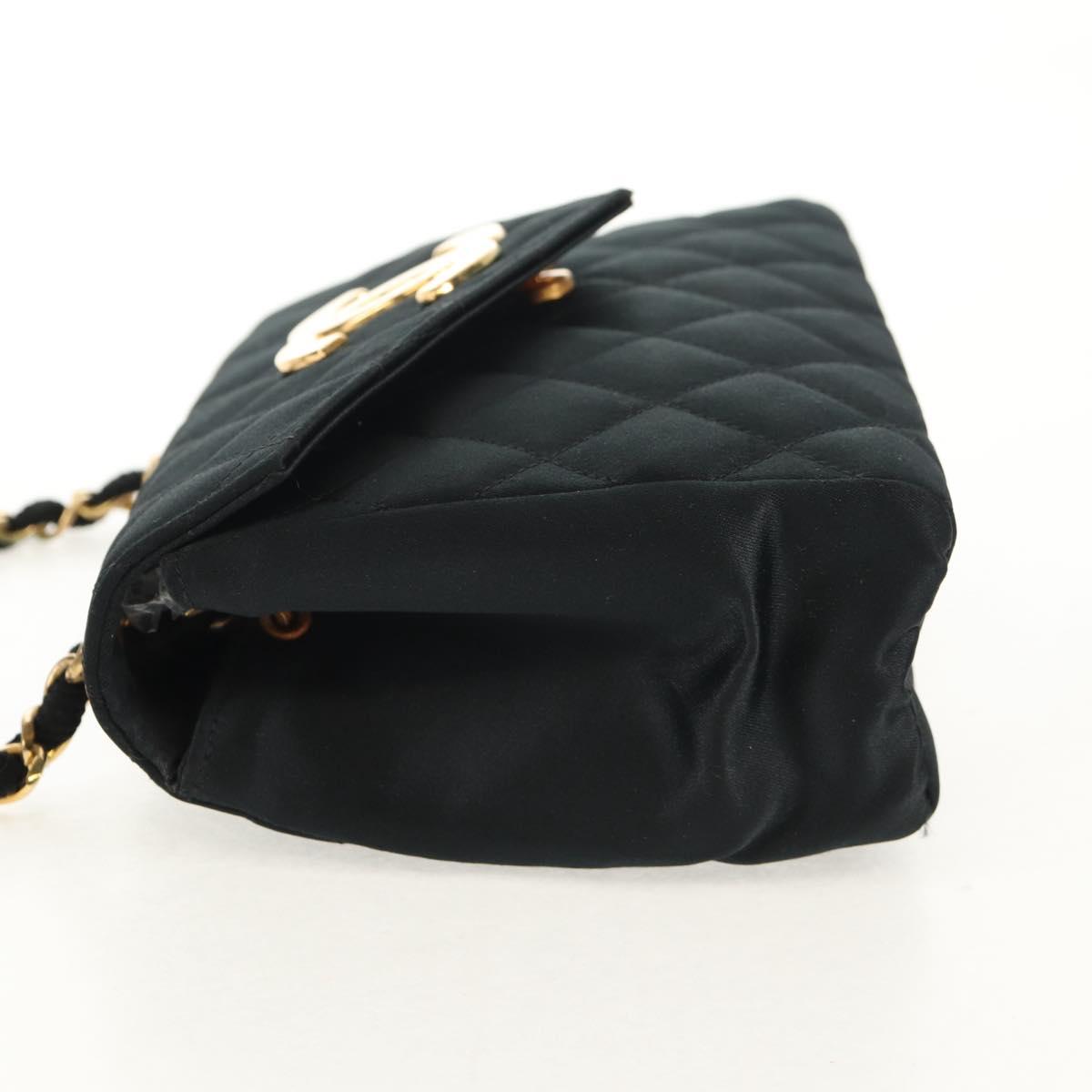 CHANEL Matelasse Chain Shoulder Bag Satin Black Gold CC Auth 154932SAV