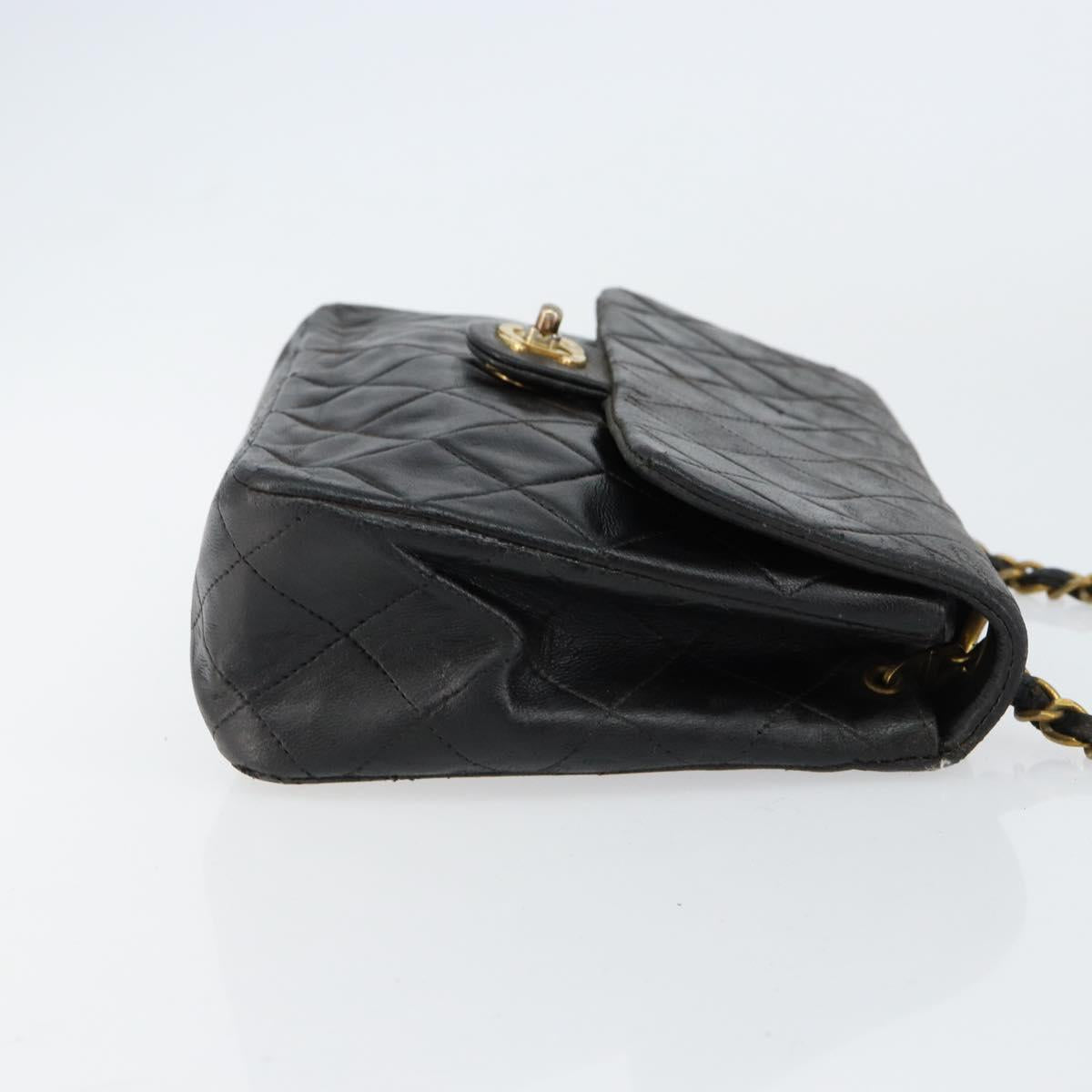 CHANEL Mini Matelasse Chain Shoulder Bag Leather Black Gold CC Auth 154933