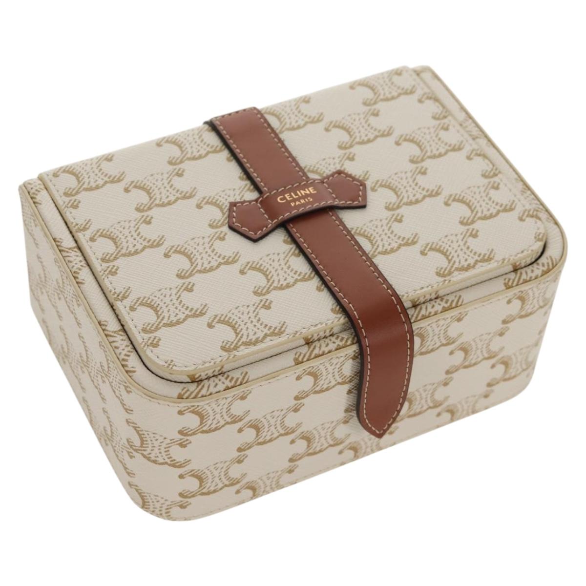 CELINE Triomphe Canvas Large Jewelry Case PVC White 4M0382DIU Auth 154934SM