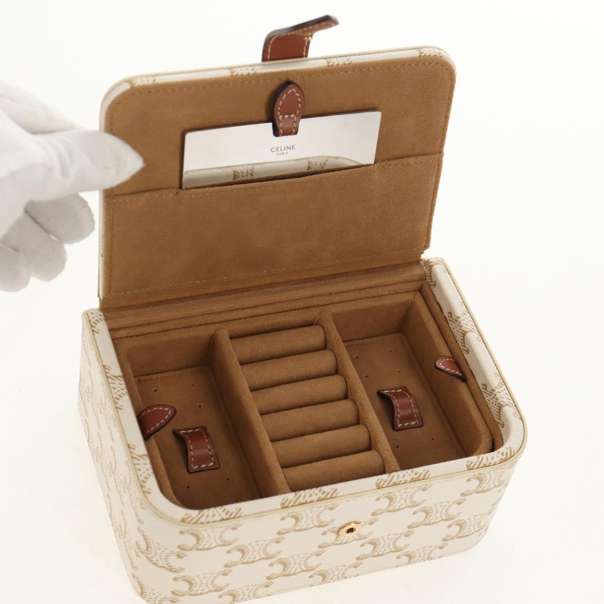 CELINE Triomphe Canvas Large Jewelry Case PVC White 4M0382DIU Auth 154934SM