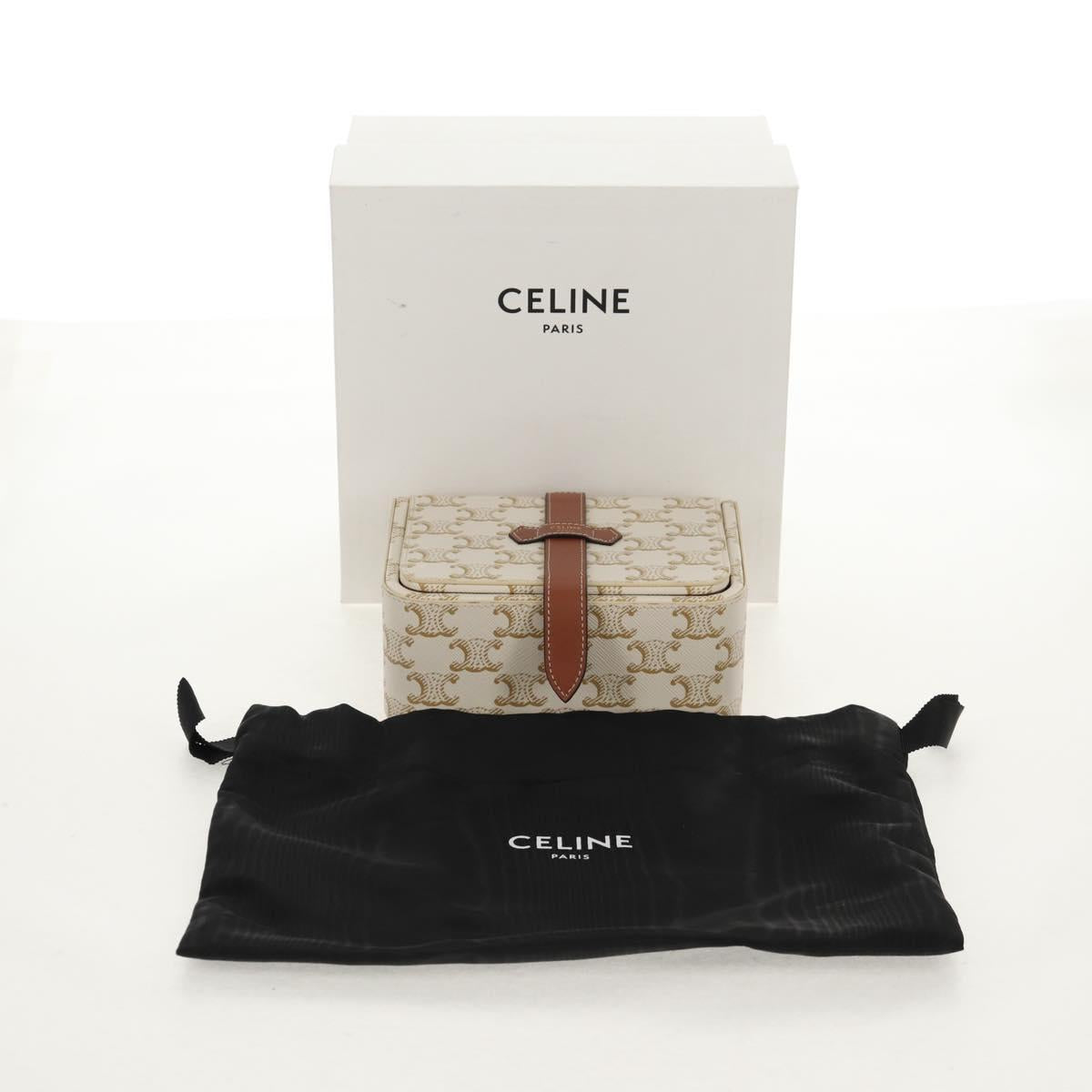 CELINE Triomphe Canvas Large Jewelry Case PVC White 4M0382DIU Auth 154934SM
