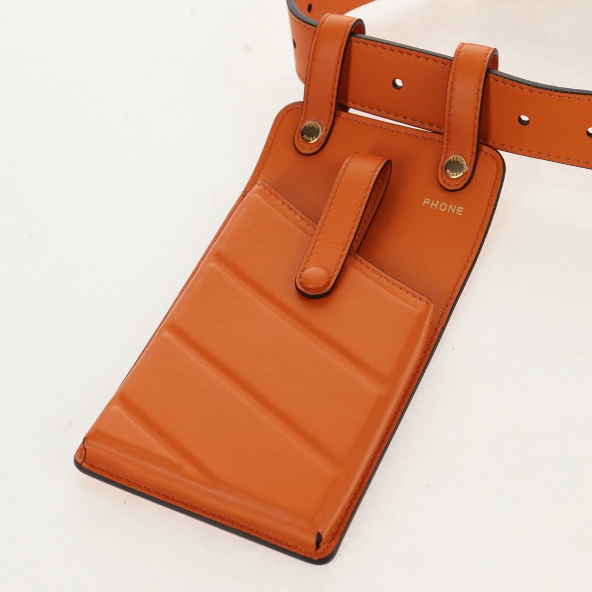 FENDI Multi Accessory Belt Belt Leather Orange Gold Auth 154935M