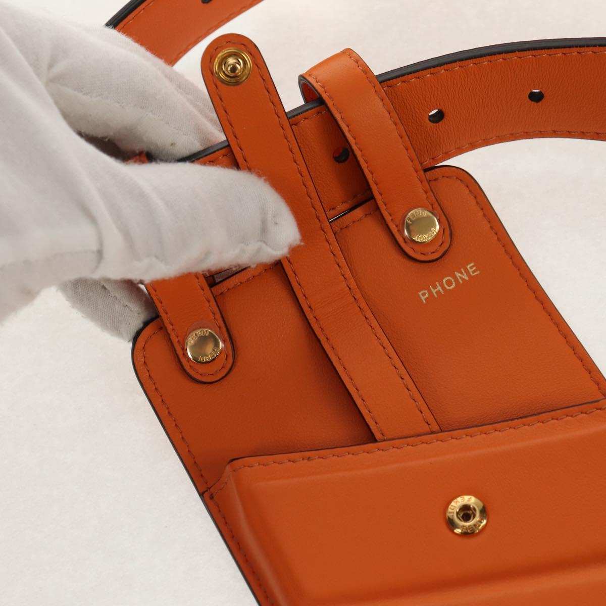 FENDI Multi Accessory Belt Belt Leather Orange Gold Auth 154935M