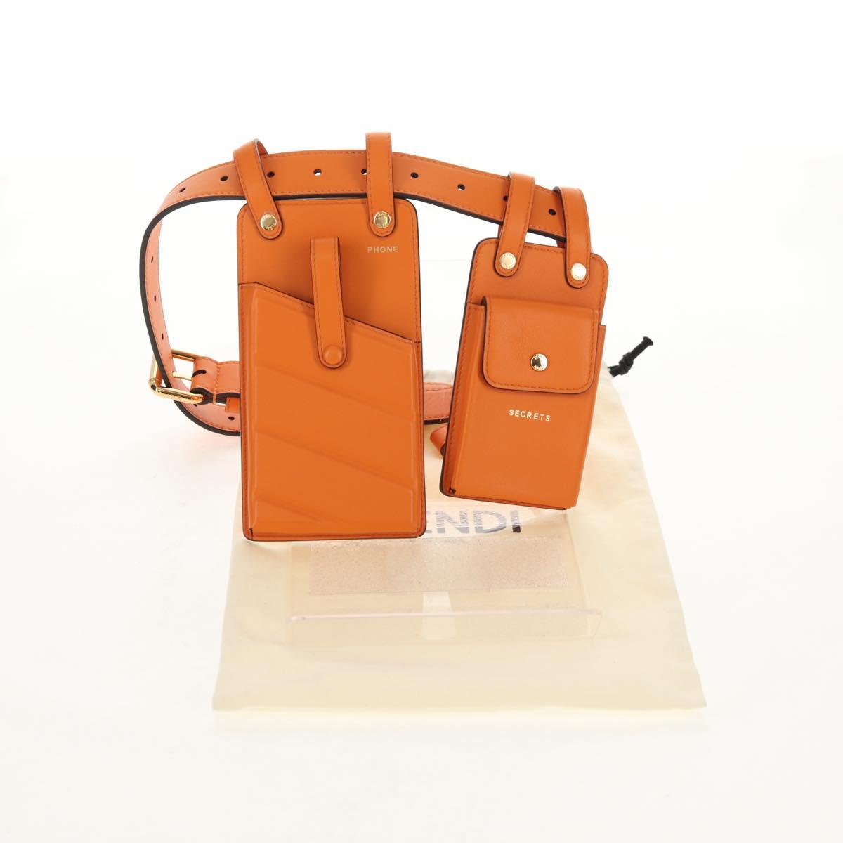 FENDI Multi Accessory Belt Belt Leather Orange Gold Auth 154935M