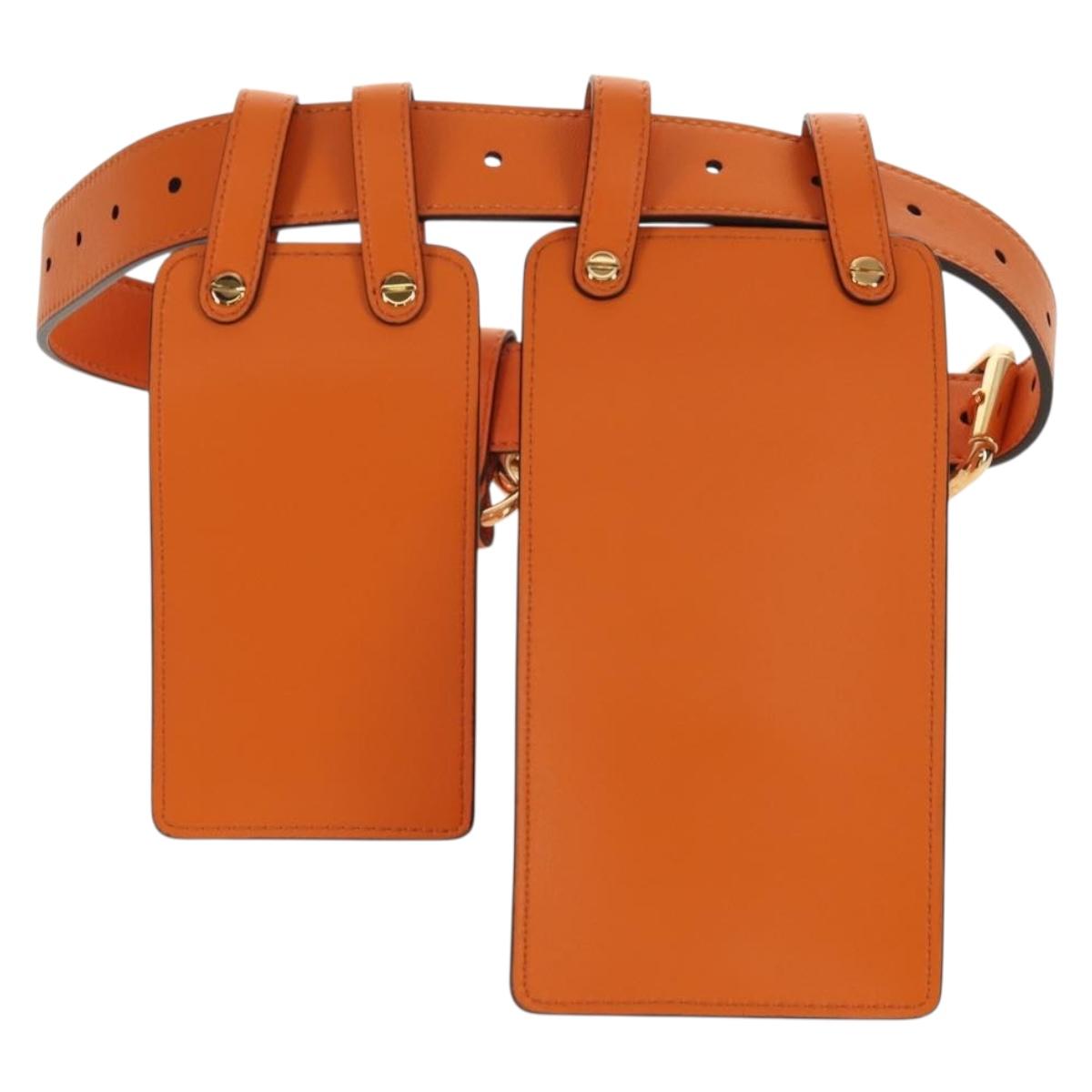 FENDI Multi Accessory Belt Belt Leather Orange Gold Auth 154935M