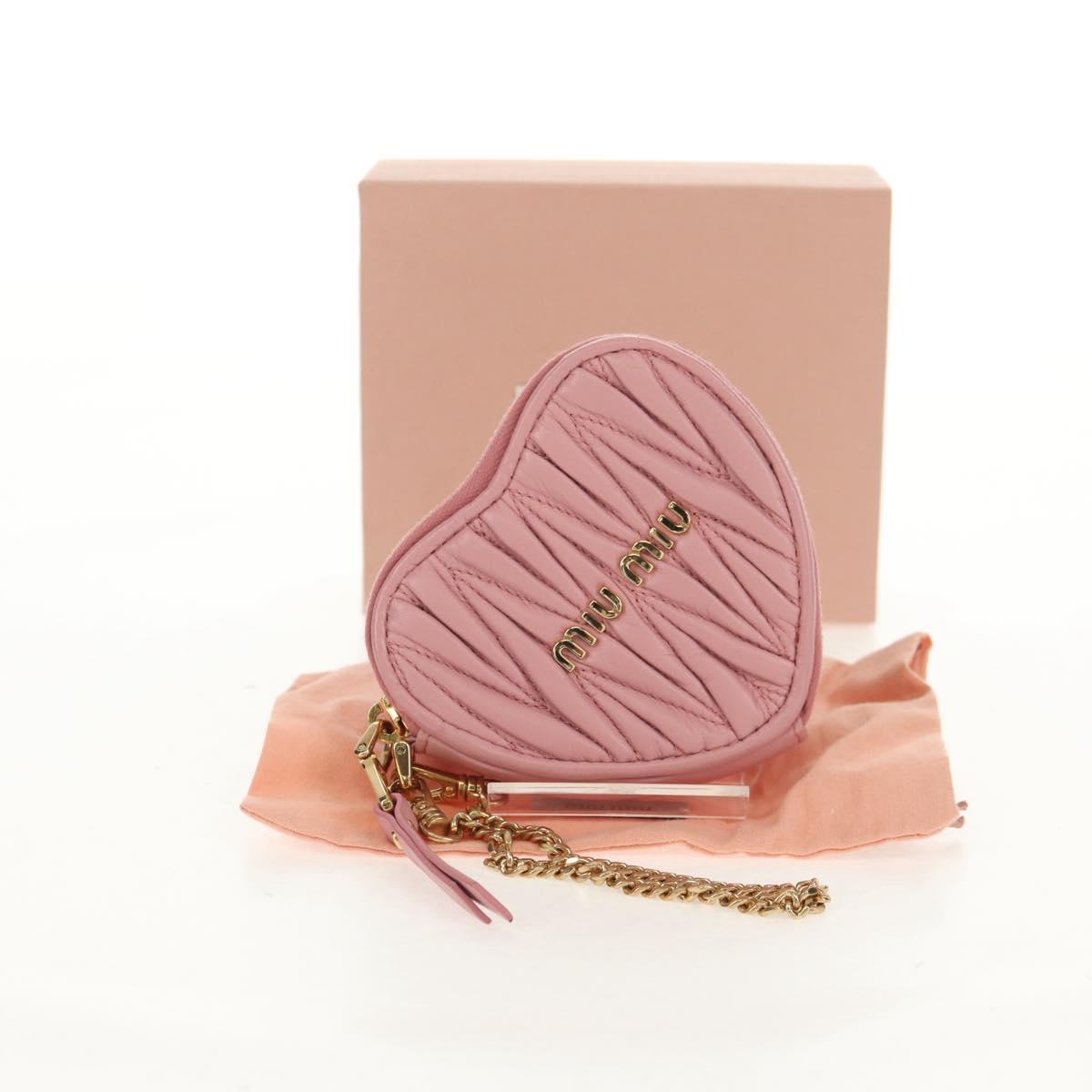 Miu Miu Matelasse Coin Purse Leather Pink Gold Auth 154936M