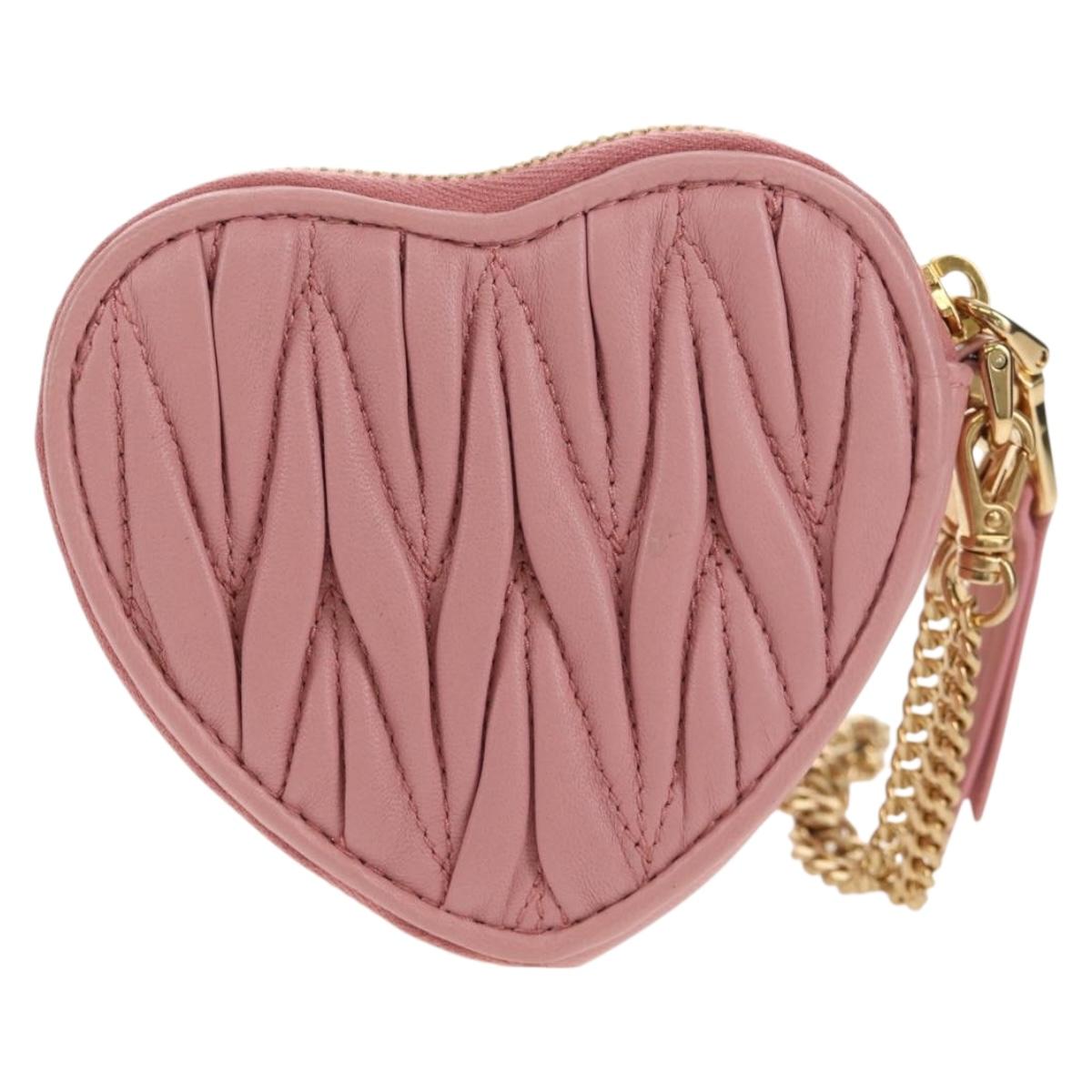 Miu Miu Matelasse Coin Purse Leather Pink Gold Auth 154936M
